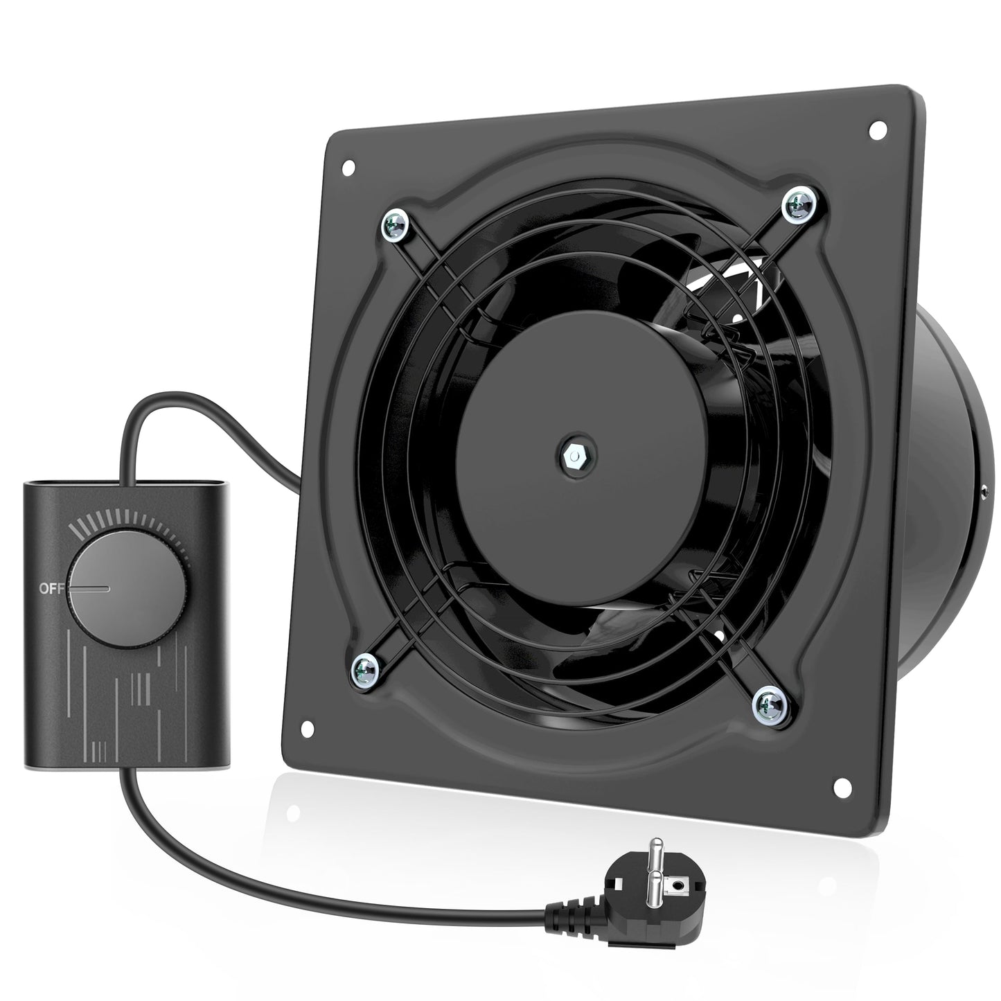 Abluftventilators Hon&Guan 150mm ar ātruma regulatoru, metāla vannas istabas ventilators, kluss 38W ar atpakaļplūsmas klapi garāžai un virtuvei, melns