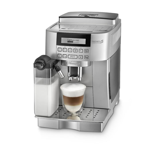 DeLonghi ECAM 22.360.S - 1.8L coffee machine, 15 bars, 1450W, silver, includes milk container.