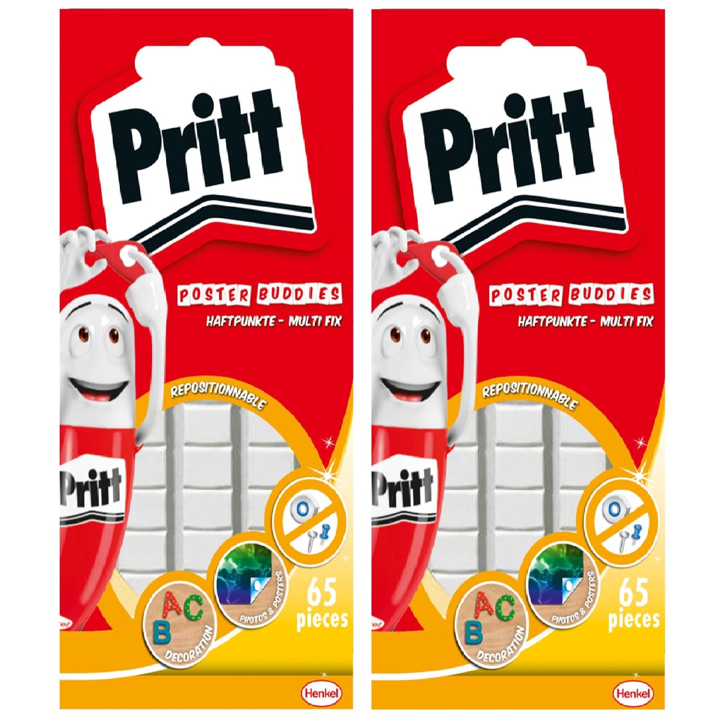 Pārklājamie līmes punkti Pritt Multi-Fix 130 gab., universāli daudzreiz lietojami līmes spilventiņi, viegli noņemami, tīra lietošana, atkārtoti lietojami, bez šķīdinātājiem