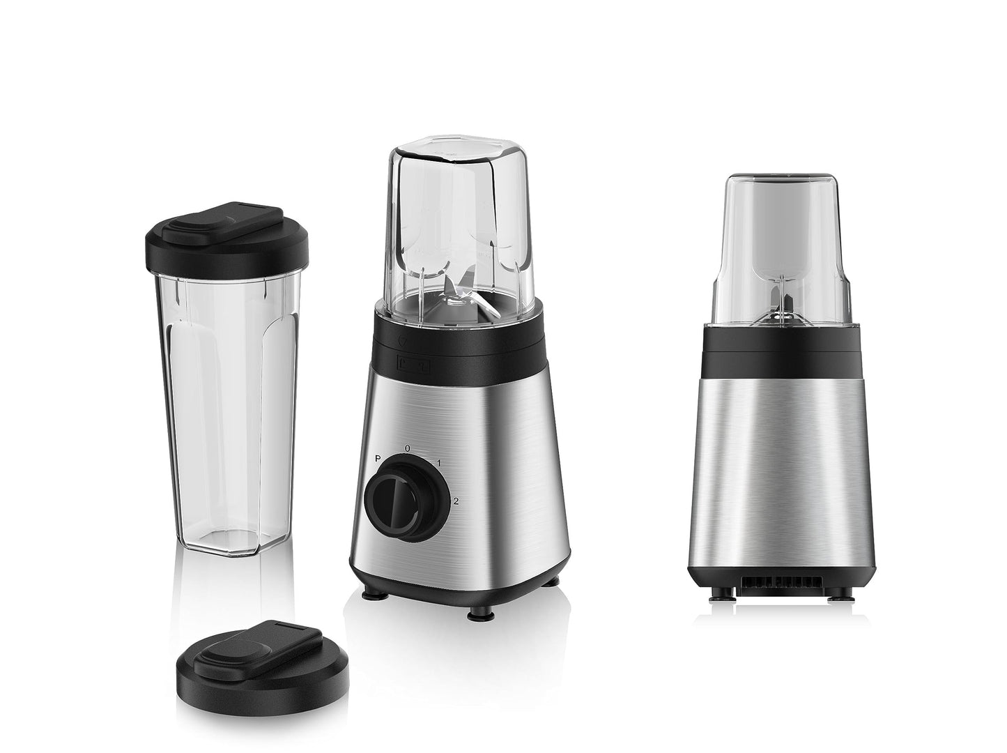 Alpina Smoothie Maker - 300W, includes 300ml and 600ml cups, 2 speeds, pulse function, stainless steel, silver/black.