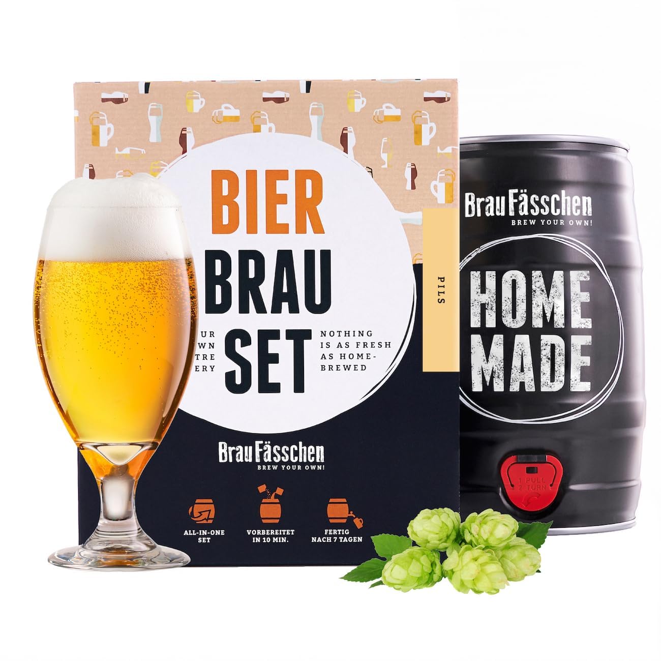 Mājas alus darīšanas komplekts braufaesschen Pils 5 litru mucā, gatavs 7 dienās, dāvana vīrietim