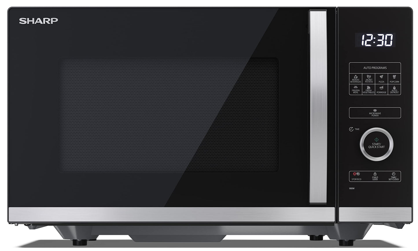 SHARP QS254AEB mikroviļņu krāsns (mikroviļņu krāsns: 900W, 10 jaudas līmeņi, atkausēšanas funkcija, izmēri: 490x288x395cm), melna