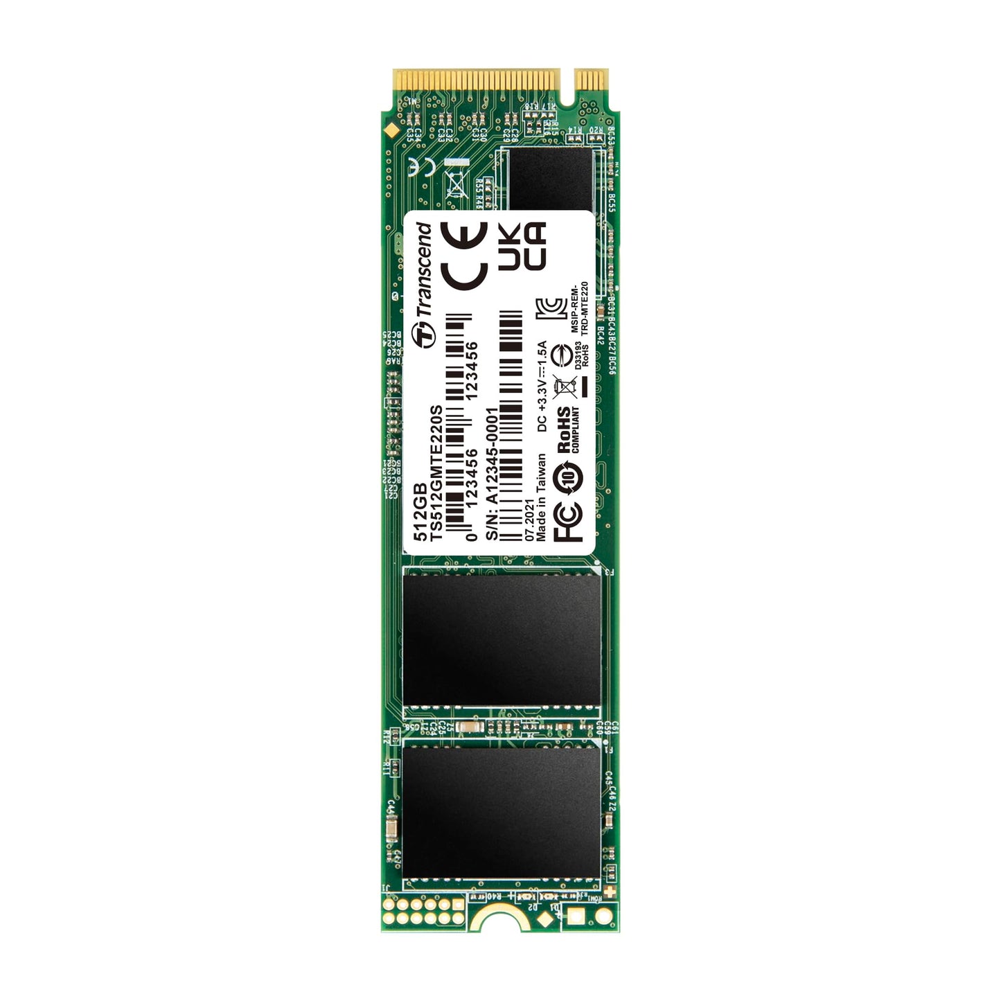 Transcend TS512GMTE220S 512GB SSD - ātrs PCIe™ Gen3 x4, 3500/2700 MB/s, ideāls spēlēm un multimediju ražošanai.
