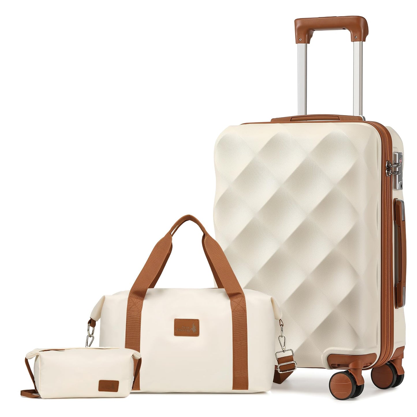 Rokas bagāžas koferis Sea choice, ABS, viegls ceļojumu koferis ar cieto apvalku, 4 riteņiem un TSA slēdzeni, ar 1 ceļojumu somu un 1 kosmētikas somiņu (55cm, melns)