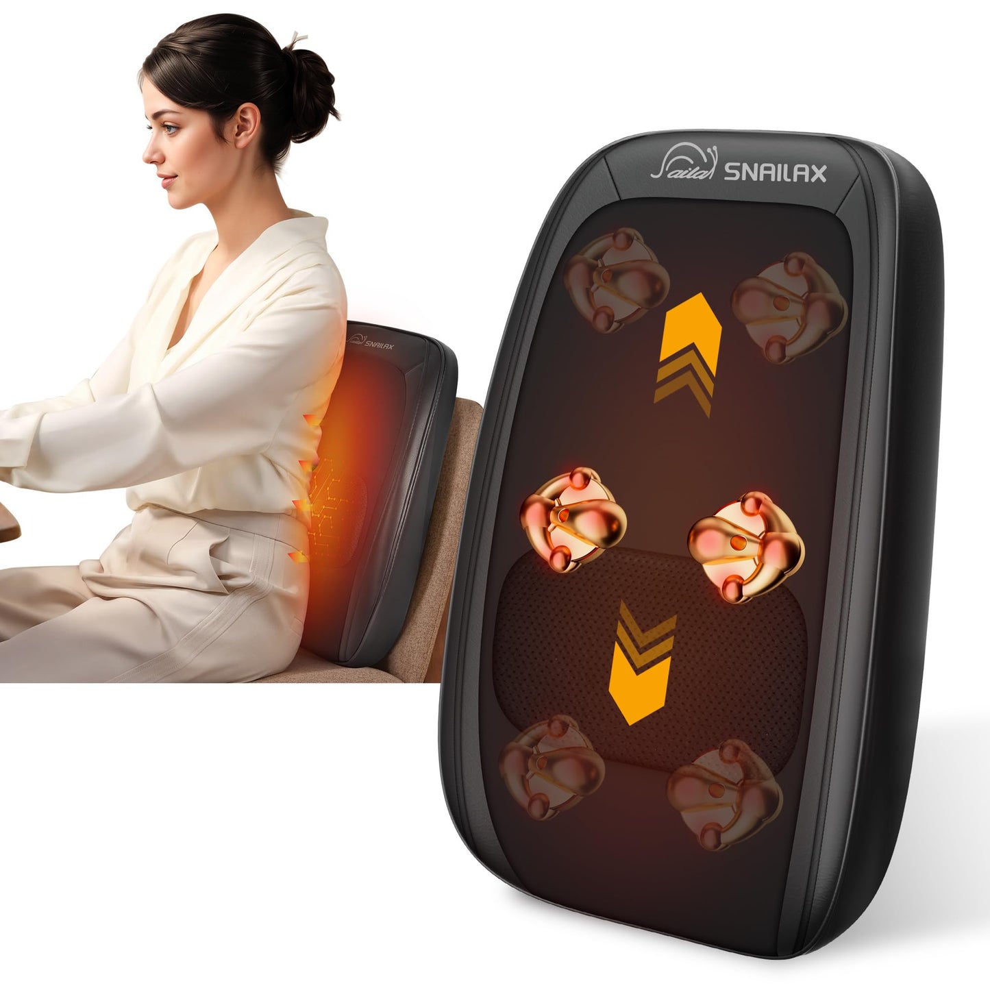 Masāžas spilvens Snailax ar shiatsu masāžu un siltumu mugurai un kaklam, dziļai mīcīšanas masāžai, pārnēsājams