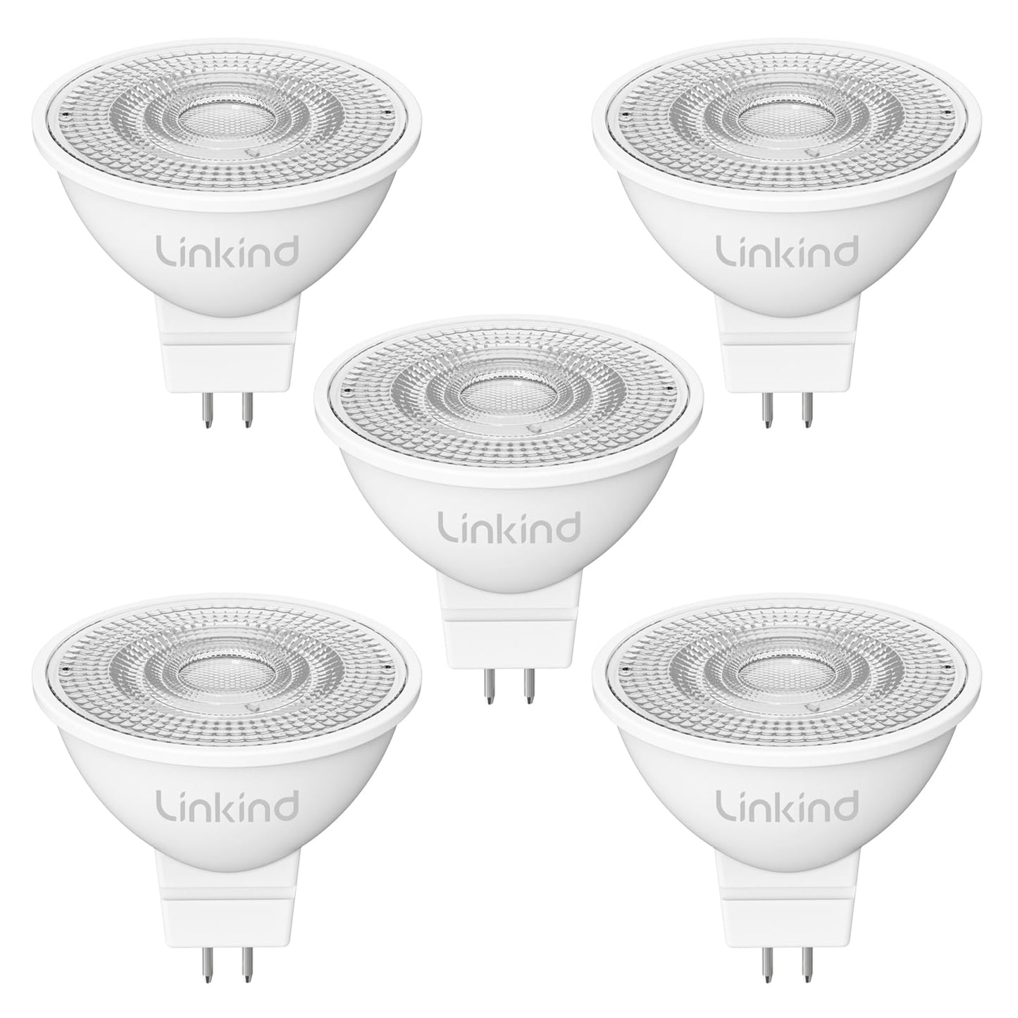 GU5.3 LED spuldze Linkind 12V 3.4W, 35 Watt nomaiņa, 2700K silti balta, 36° starojuma leņķis, MR16 LED prožektors, 360Lm, AC/DC 12V, nedimmējama, 5 gab.