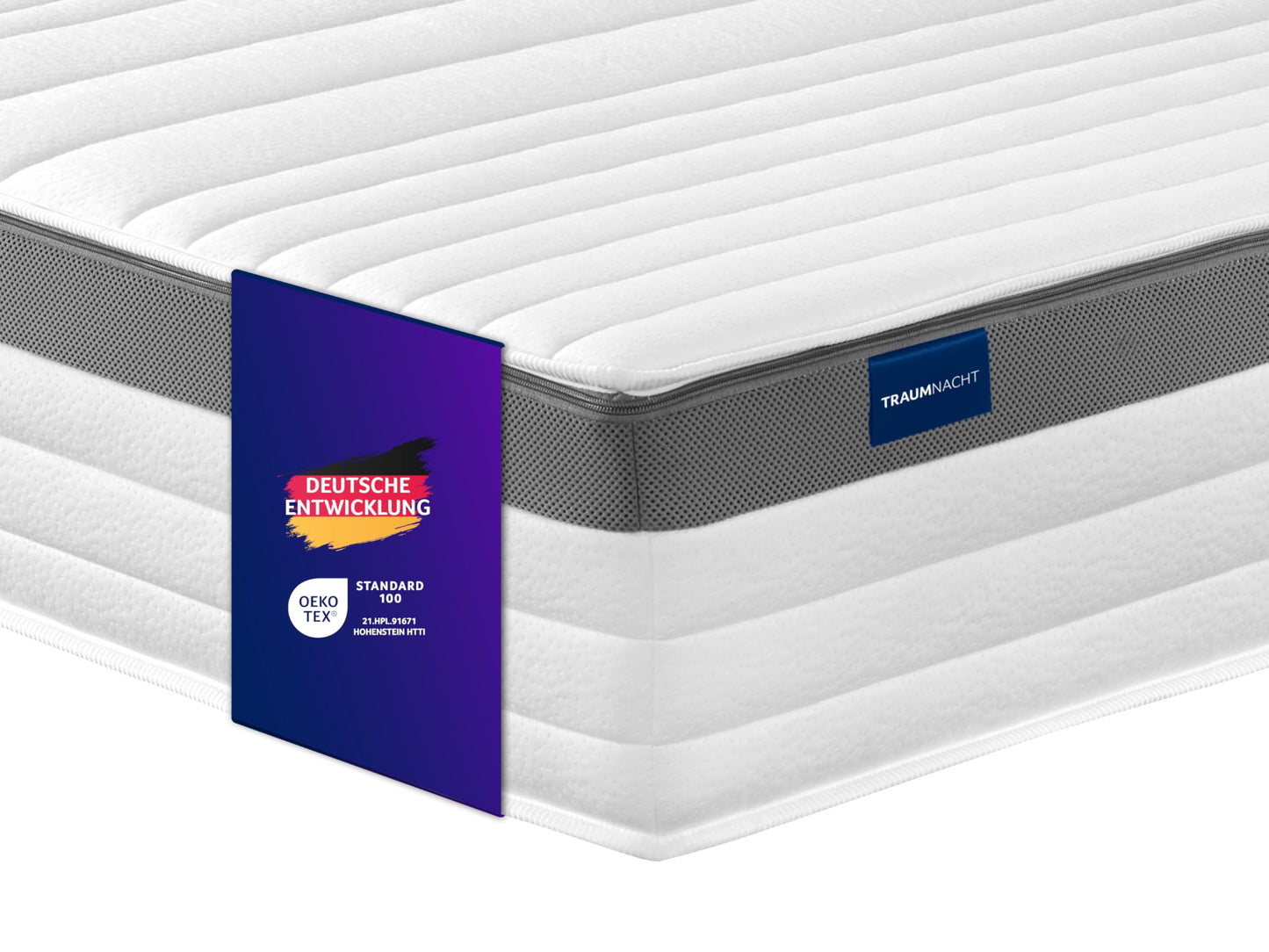 Traumnacht Exklusiv 7-zonu 1.000er tonnbešņa kabatas atsperu matracis, Stiftung Warentest testa vērtējums Gut - izdevums 10/2023, 23 cm premium augstums, Öko-Tex sertificēts, stingrības pakāpe 4 (H4), 90 x 200 cm