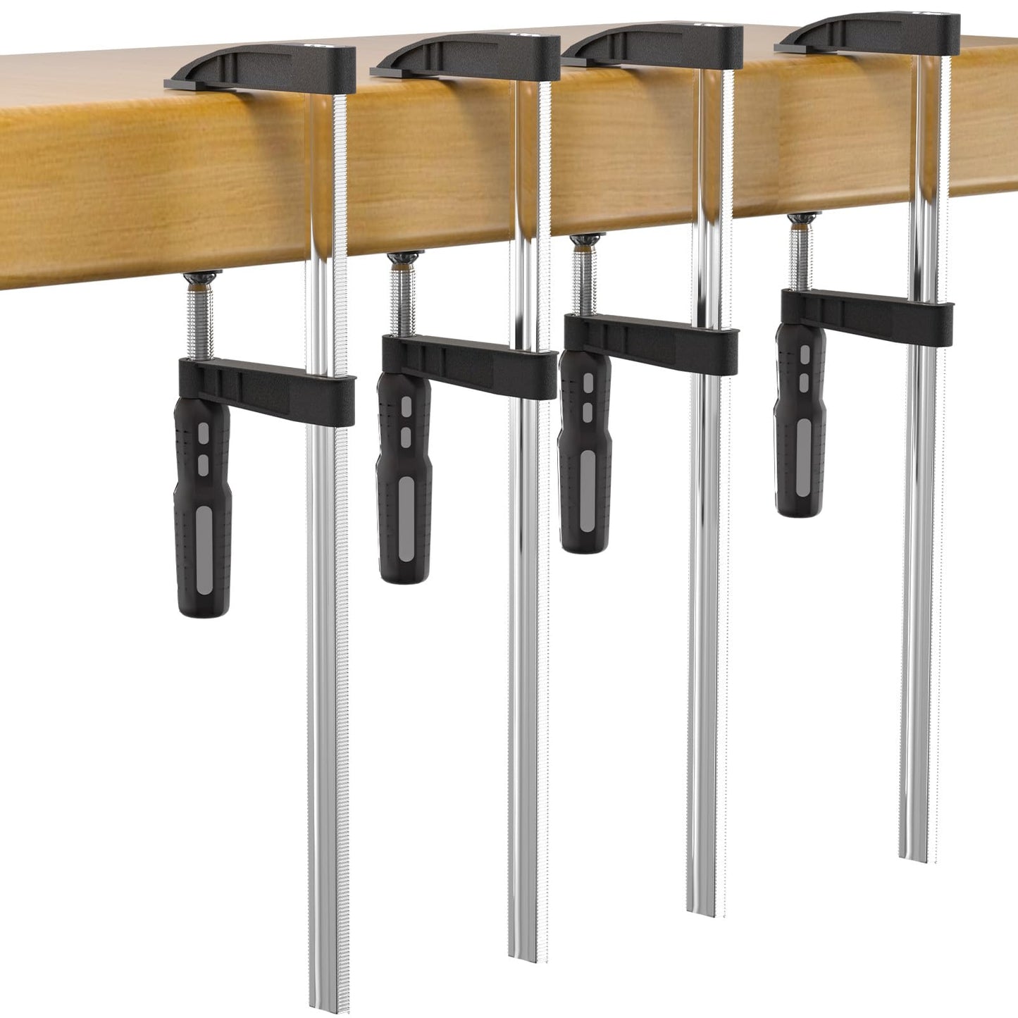 Skrūvspīļu komplekts, 4 gab., 350mm iespīlēšanas platums, 270kg spēks, 90mm žokļu dziļums, pilnībā no tērauda, precīzai koka sagatavju fiksēšanai