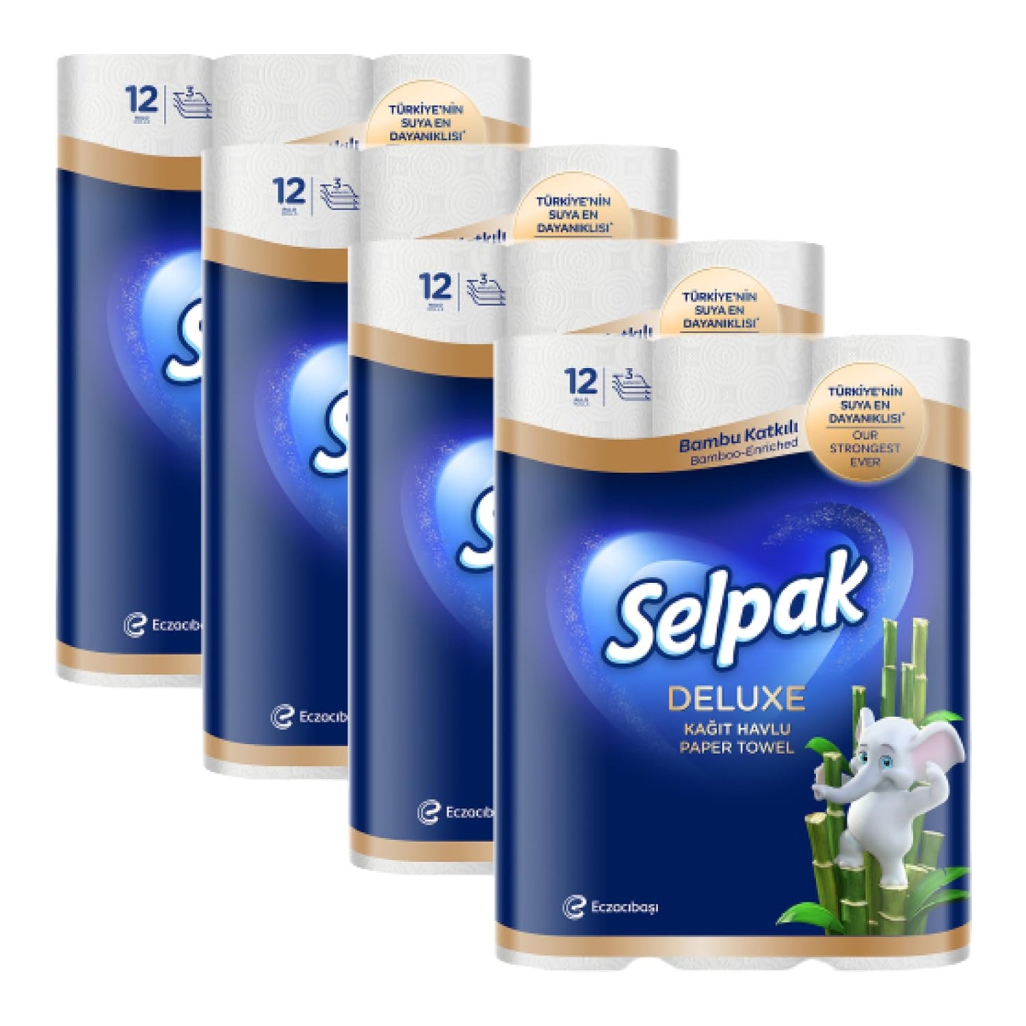 Papīra dvieļi Selpak Deluxe, 3 kārtas, 3600 loksnes, mitrumizturīgi, atkārtoti lietojami bambusa virtuves dvieļi, reljefs ziloņa raksts