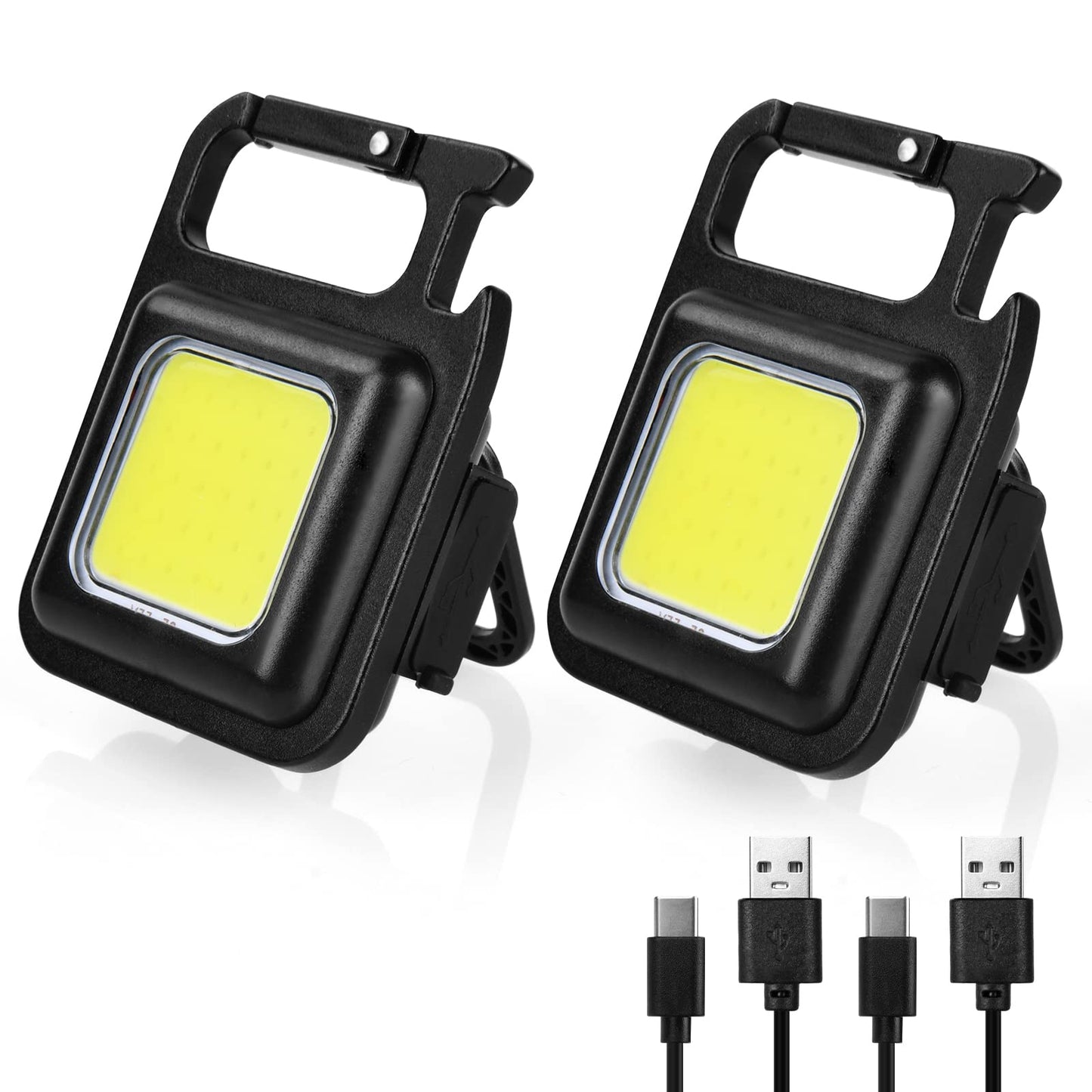 URAQT mini LED darba lampa, 2 gab. COB atslēgu piekariņa lukturis ar 4 režīmiem, 800 Lumen uzlādējama pārbaudes lampa ar pudeļu attaisāmo un magnētisku pamatni kempingam, auto remontam, pārgājieniem