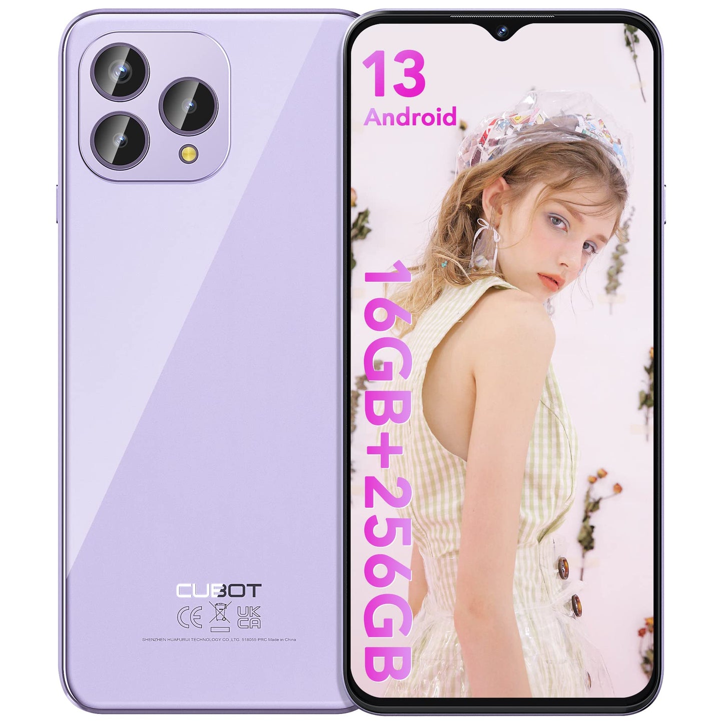 CUBOT P80 - 6.5" FHD+ smartphone, 8GB RAM, 256GB storage, 48MP triple camera, 5200mAh battery, Android 13, purple color