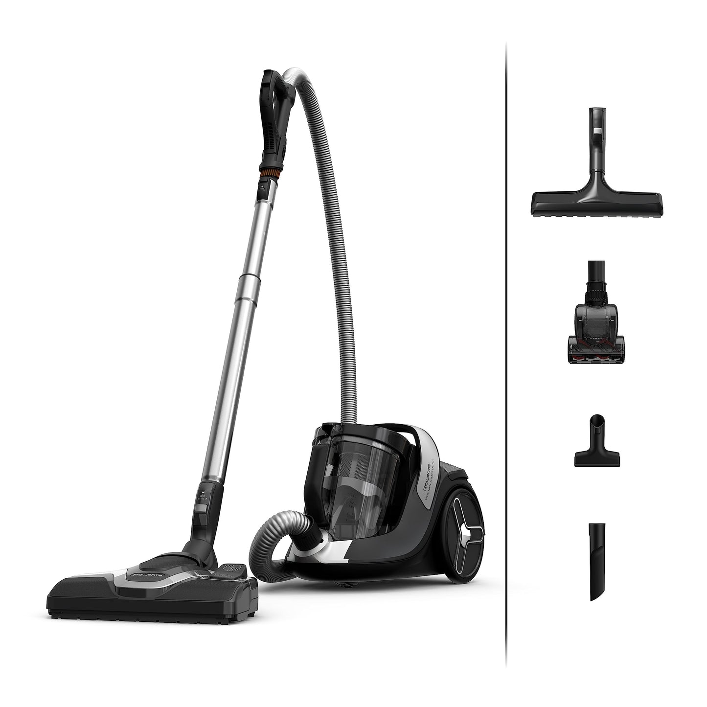 Rowenta Green Force Cyclonic Effitech Animal - Bagless vacuum cleaner, 500W, 2.5L, 66dB, black/aluminum, ideal for pet hair.