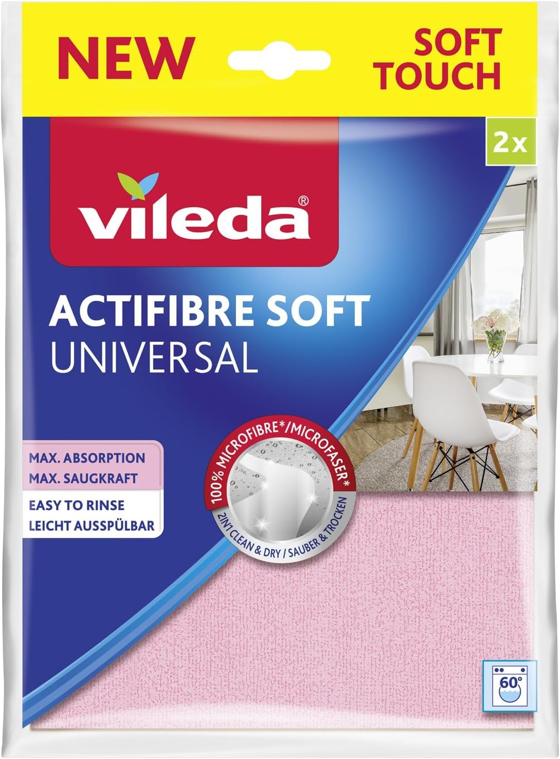 Vileda Actifibre Soft universālie mikrošķiedras drāniņas, 2 gab. komplekts, rozā un pelēka
