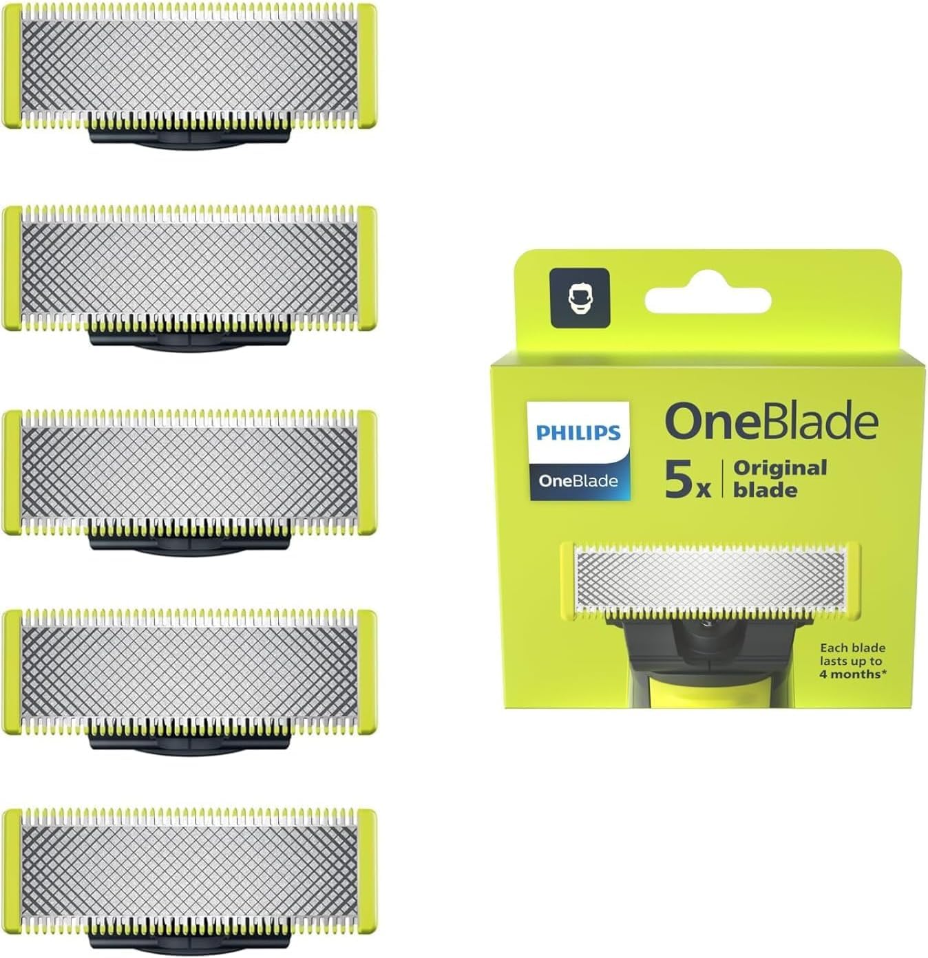 Philips OneBlade Original asmens - 5x oriģinālās rezerves asmeņi, griešana un skūšanās sejai un ķermenim, QP250/50