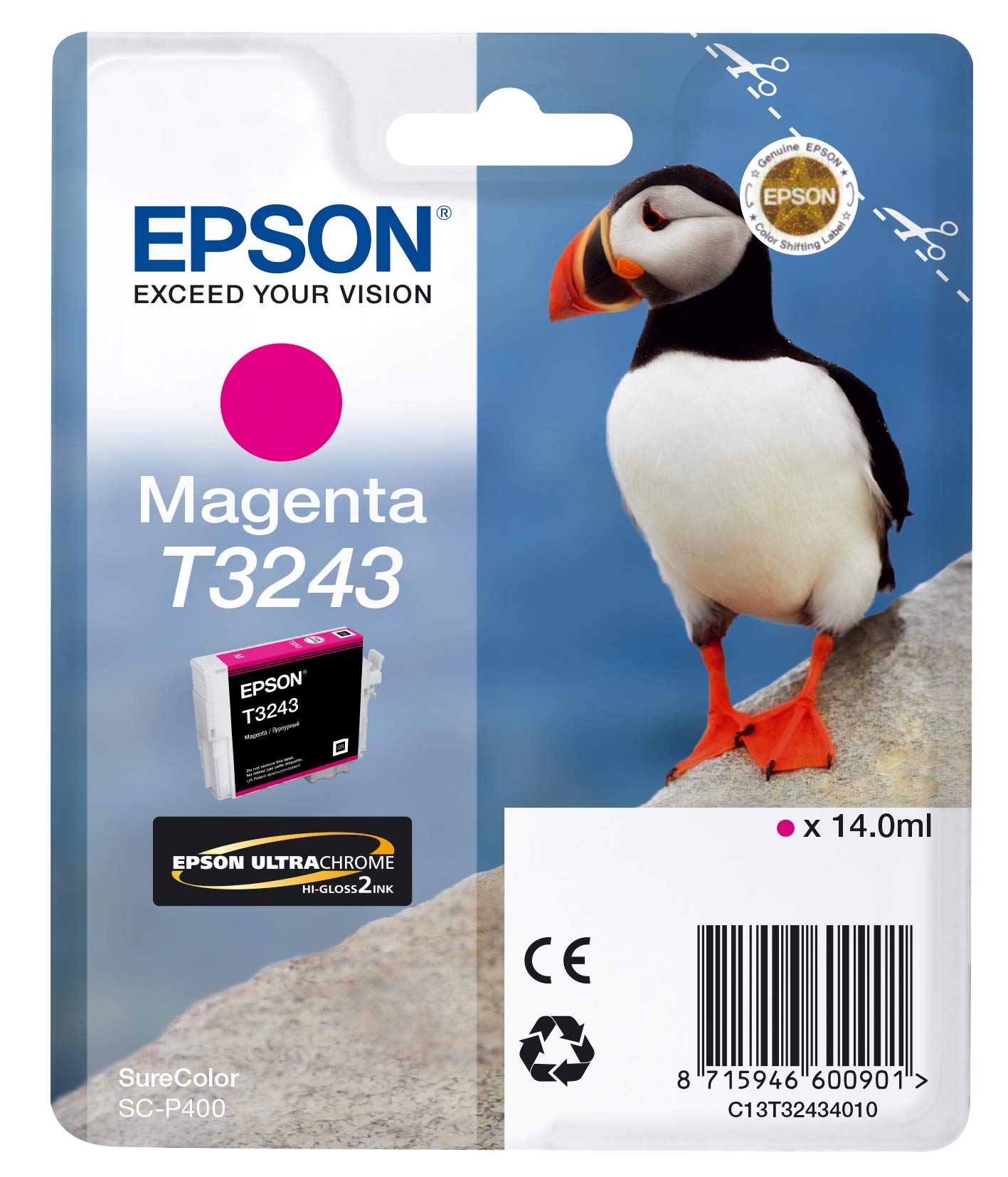 Epson C13T32434010 ink cartridge - Original T3243, magenta, high-quality printing, one size