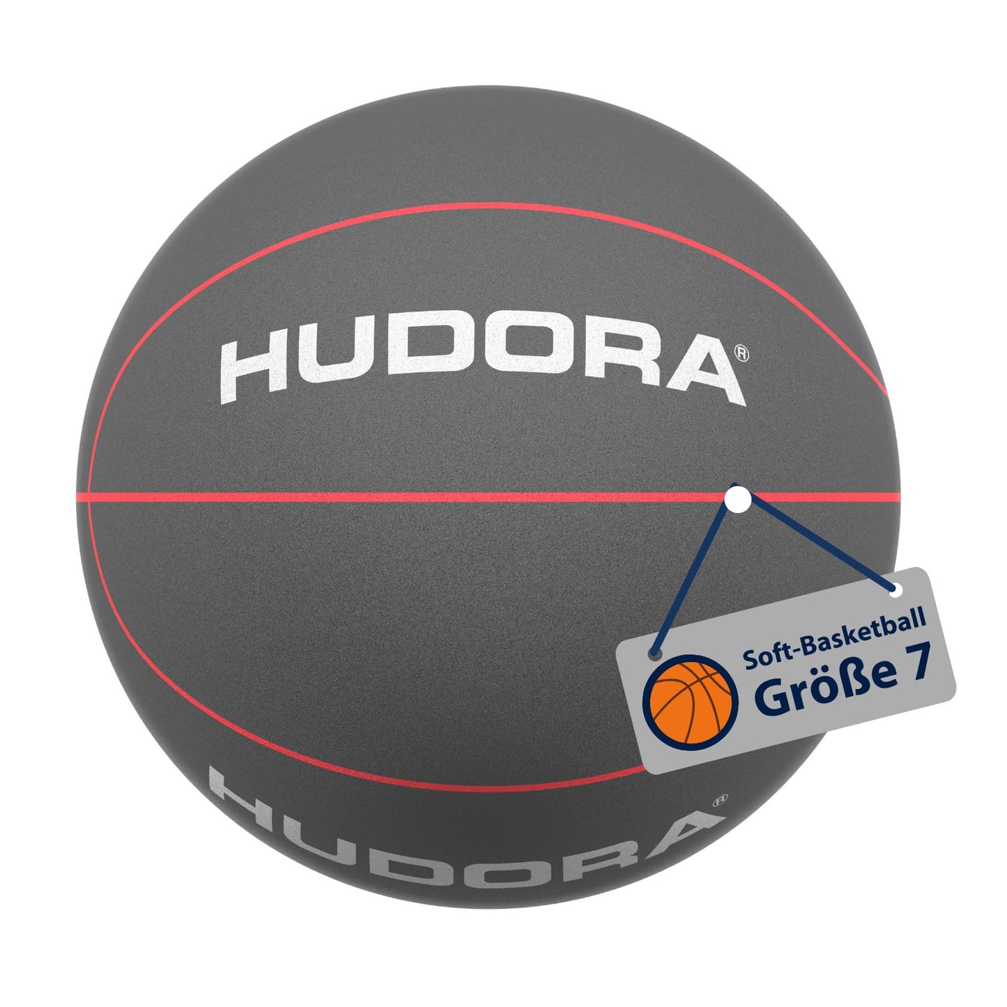 Mīkstā basketbola bumba HUDORA, 7. izmērs, Ø 24 cm, aptuveni 340 g, pelēka, klusa spēlei telpās un ārā