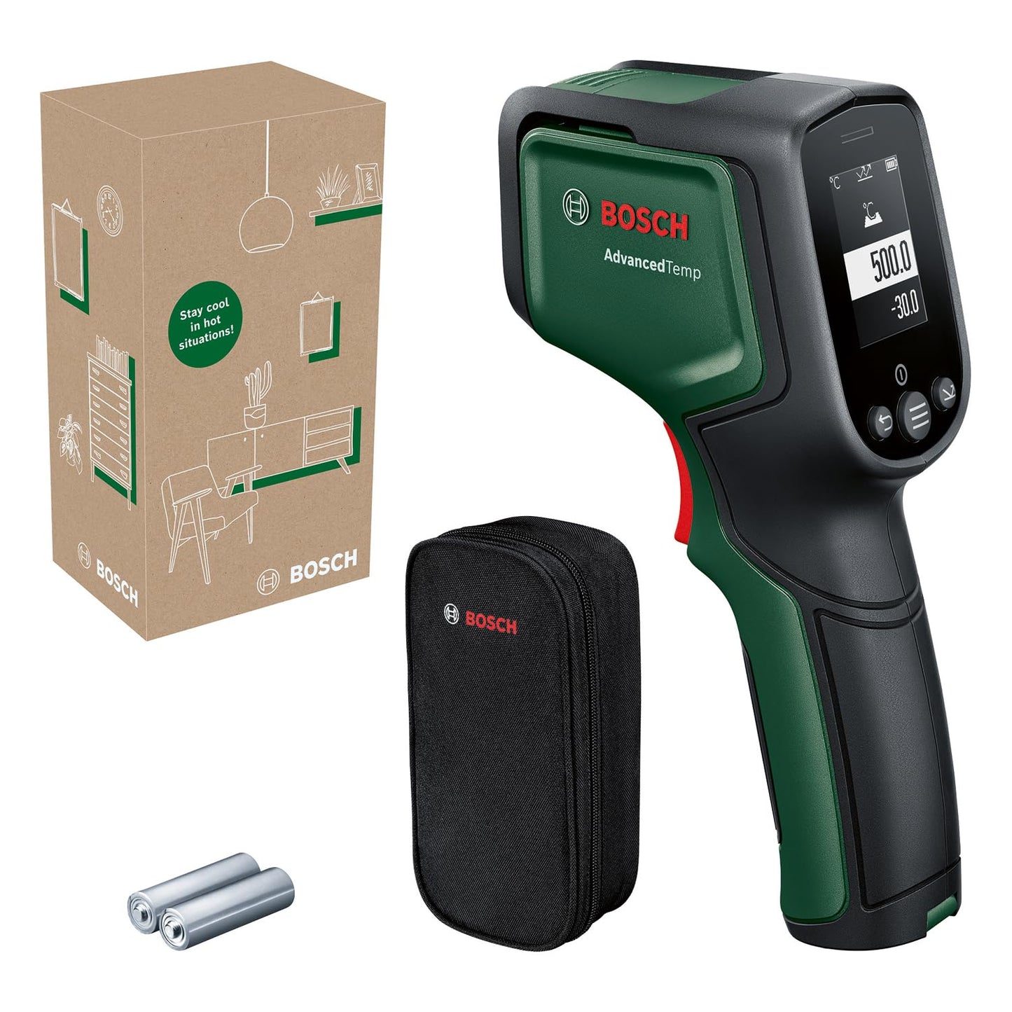 Infrasarkanais termometrs Bosch AdvancedTemp – precīzs temperatūras mērītājs mājai, pelējuma riska un siltuma zudumu noteikšanai