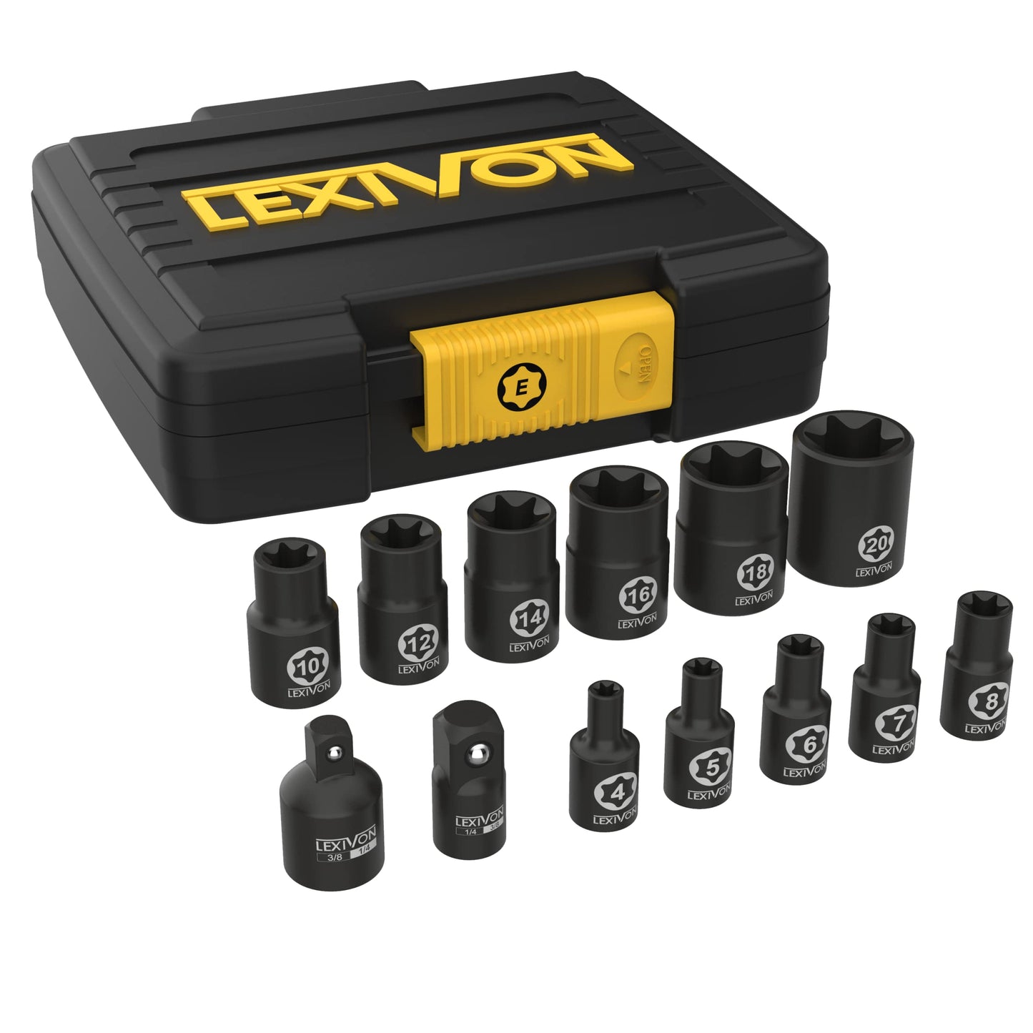 E-TORX galvu komplekts LEXIVON 13 daļu, 1/4 un 3/8 colla, S2 leģētais tērauds (LX-147)