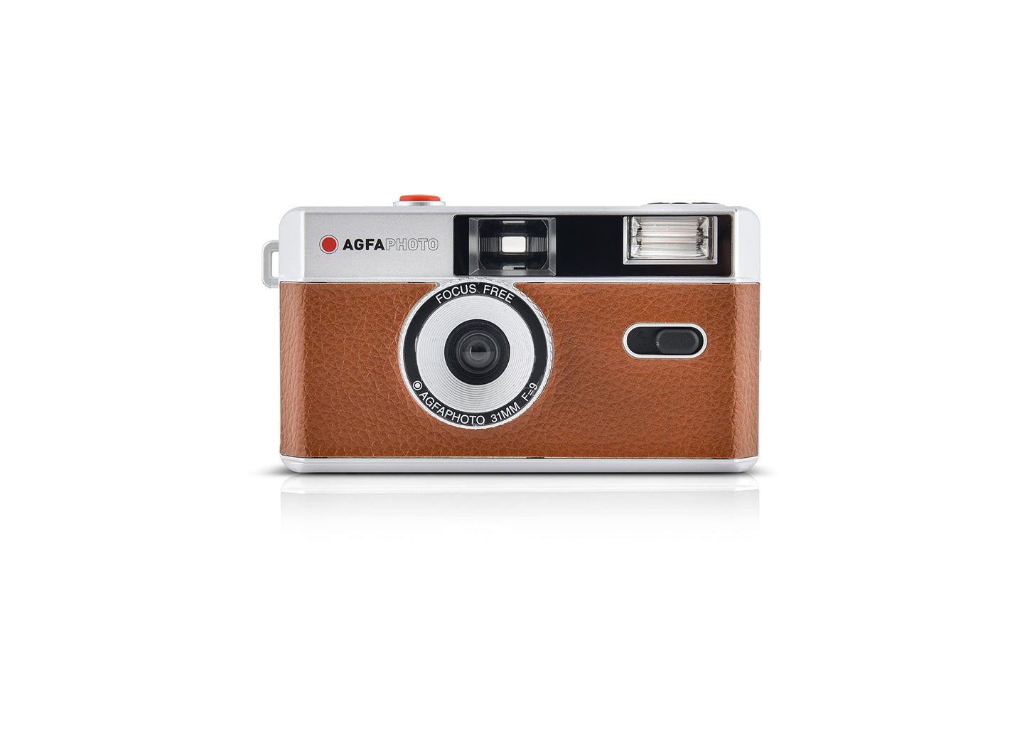 AgfaPhoto 35mm analog film camera - compact brown design, vintage style, perfect for photography enthusiasts.