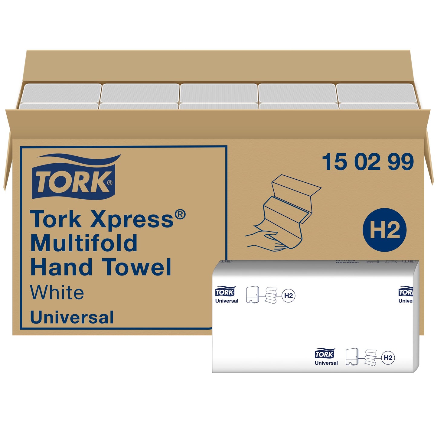 Papīra dvieļi Tork Xpress Multifold, 2 slāņi, balti, saderīgi ar H2 dozatoriem, higiēniska pa vienai loksnei izņemšana, 20 iepakojumi x 237 dvieļi (150299)