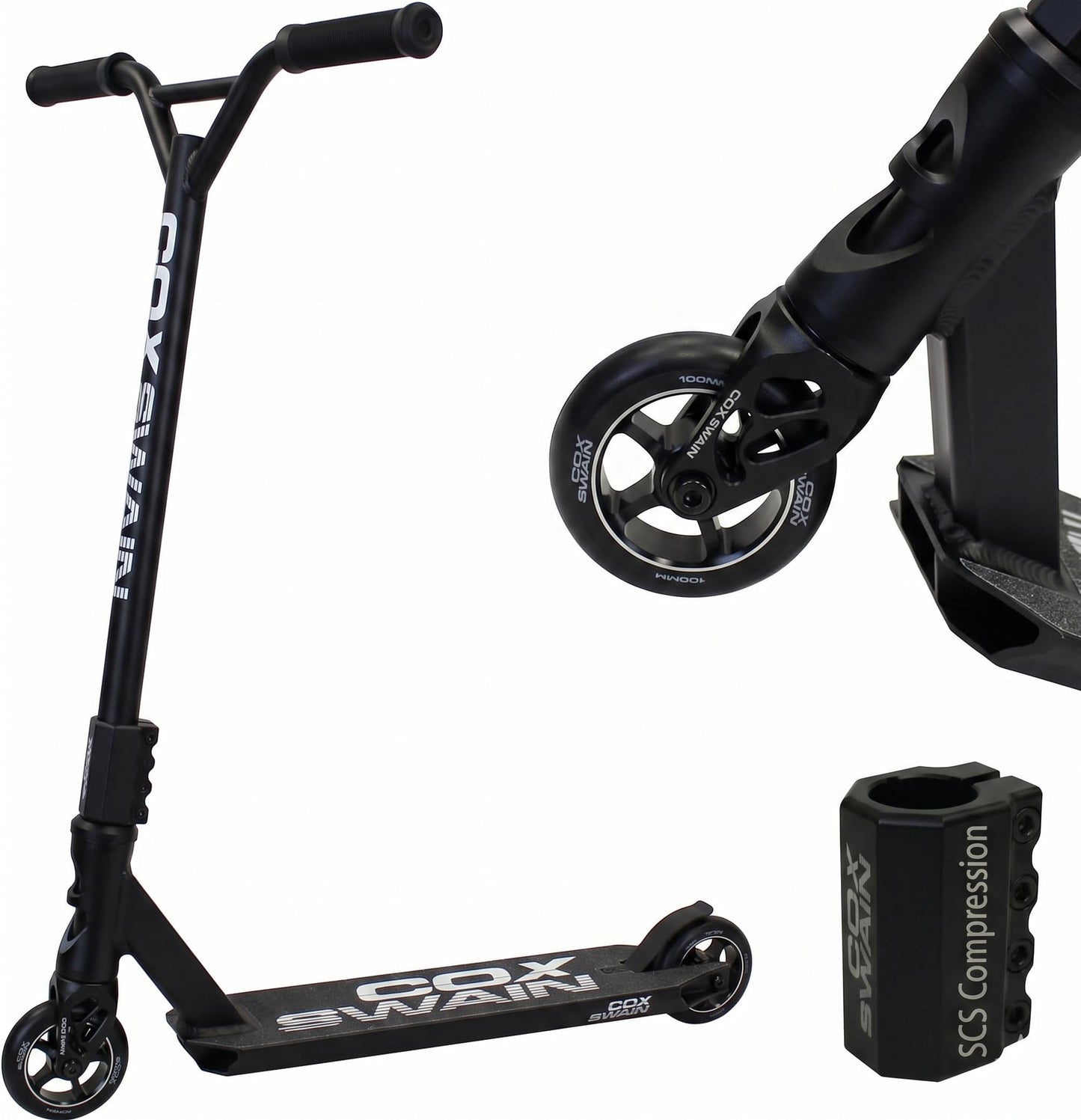 Stunt skrejritenis Cox Swain X-385 ar ABEC9 gultņiem un ALU kodola riteņiem, Super Heavy Quality, Black