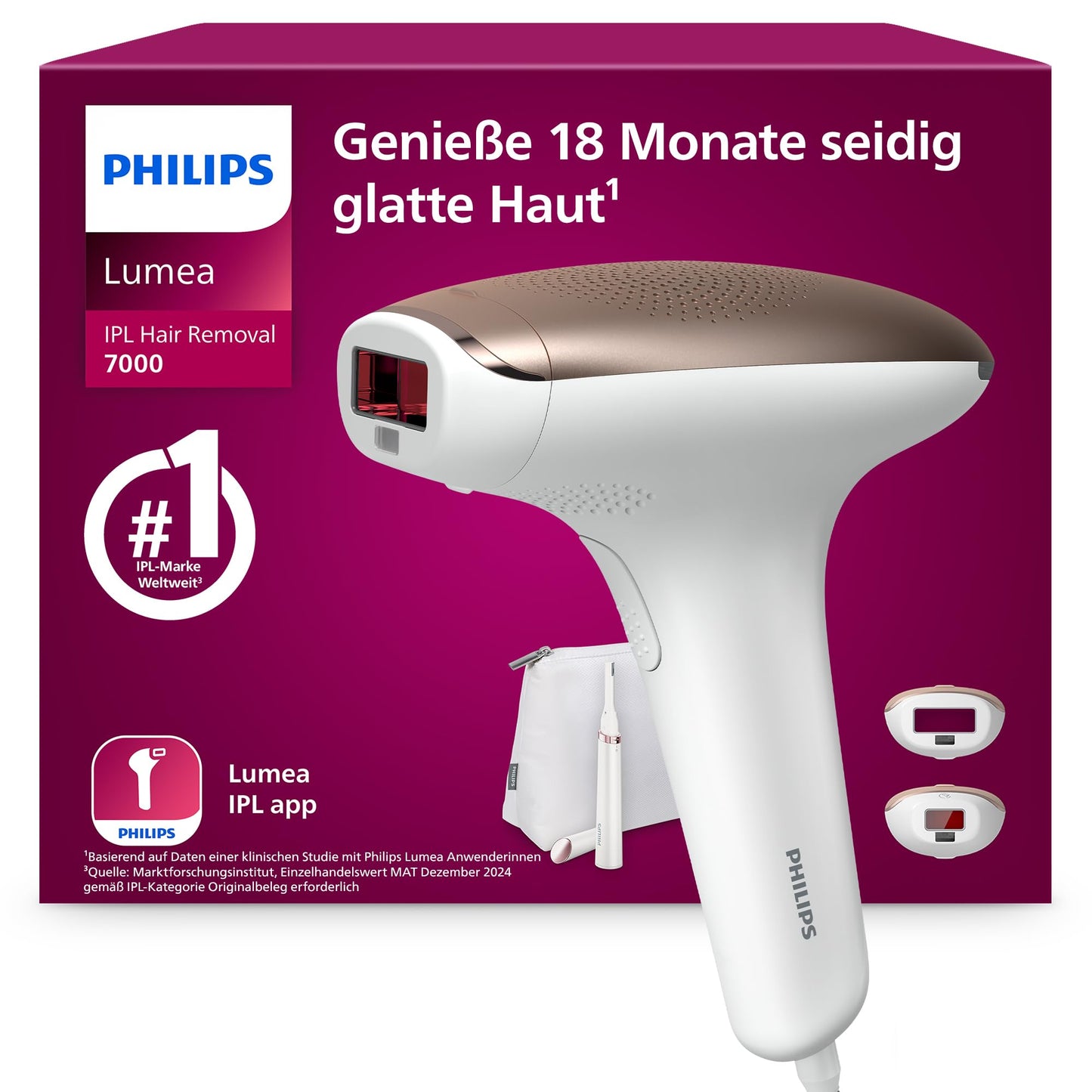 IPL epilators Philips Lumea IPL 7000 Series, matu noņemšana līdz 18 mēnešiem gludai ādai, 2 uzgaļi ķermenim un sejai, alternatīva lāzera epilācijai (BRI921/00)