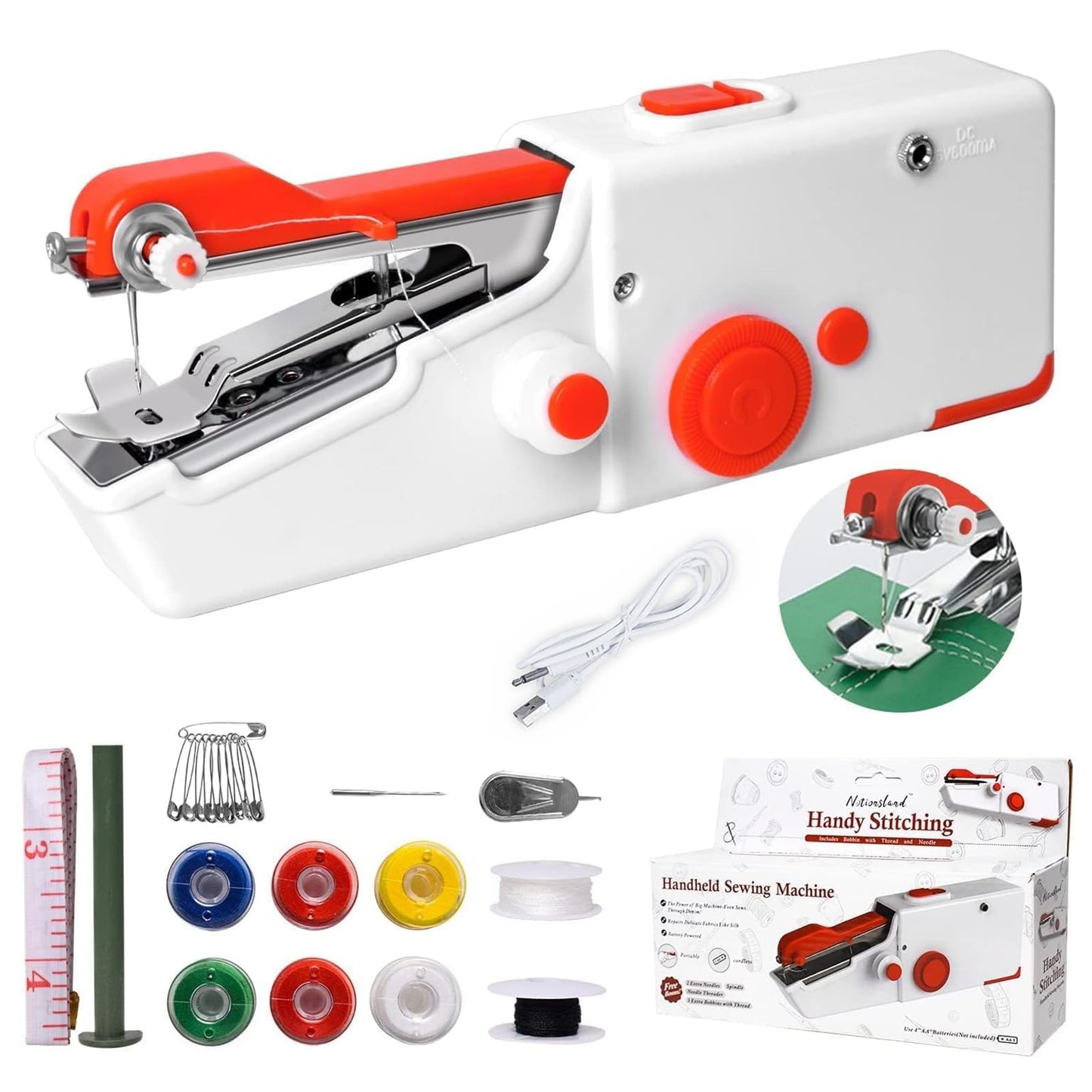 Rokas šujmašīna SINZONeu® mini elektriskā šujmašīna, pārnēsājama ar dubulto barošanu, USB/bateriju darbība, iesācējiem, ātriem apģērbu un audumu remontiem, ceļojumiem un DIY