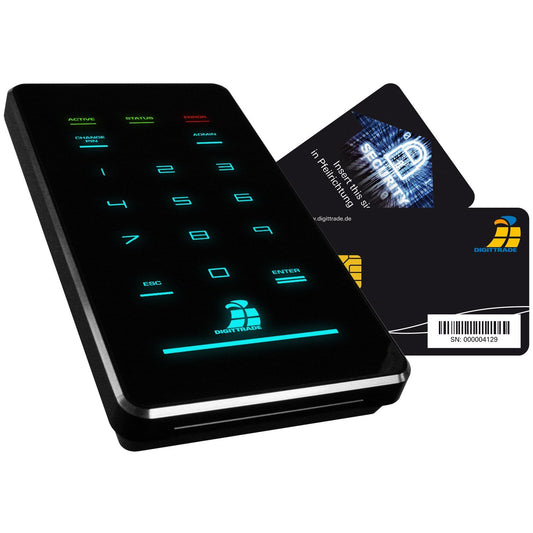 Digittrade HS256 S3 ārējais cietais disks 1TB augstas drošības mobilais HDD (6,4 cm (2,5 collas), 5400rpm, USB 3.0) 256-bit AES šifrēšana, Smartcard un PIN