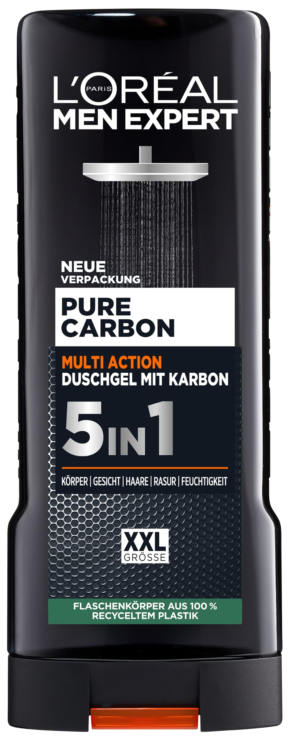Dušas želeja un šampūns vīriešiem L'Oréal Men Expert XXL 5in1, ķermeņa, matu un sejas kopšanai, ar ogli, Pure Carbon, 1 x 400 ml