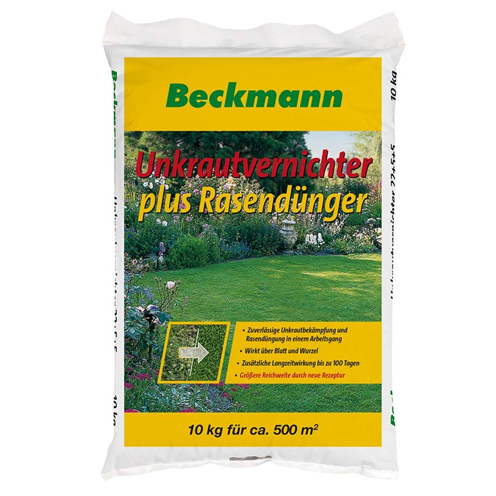 Zāliena mēslojums ar nezāļu iznīcinātāju Beckmann Rasendünger Plus Unkrautvernichter, 10 Kg maiss