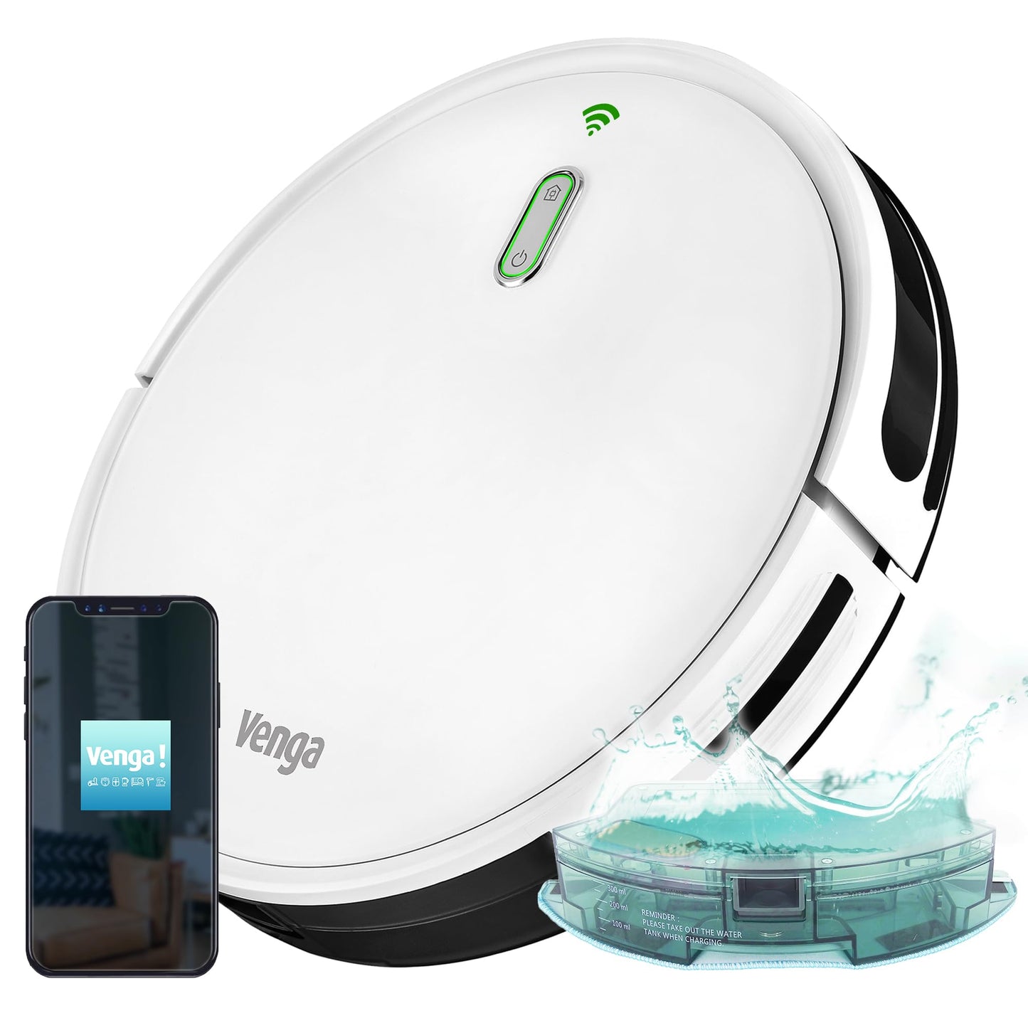 Venga! Tīrīšanas robots VG RVC 3001 WH - mazgāšanas funkcija, žiroskopa navigācija, balts, 31.7 x 7.3 cm