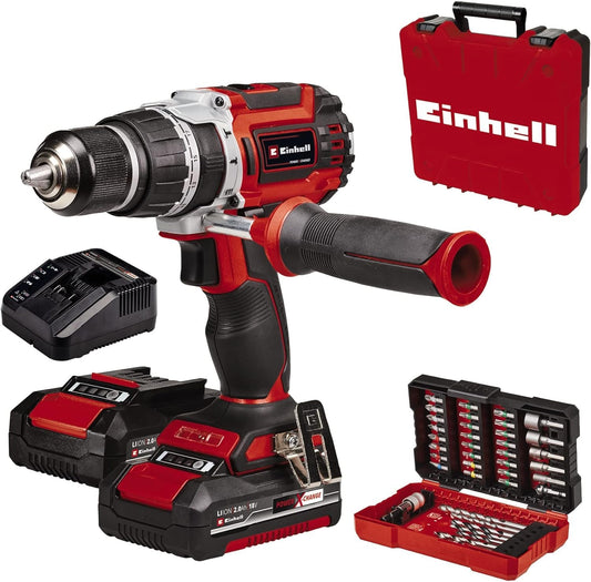 Einhell Professional TP-CD 18/60 Li-i BL - 18V cordless drill, 60 Nm torque, 39-piece bit set, 2 x 2.0 Ah batteries, E-Box Basic.