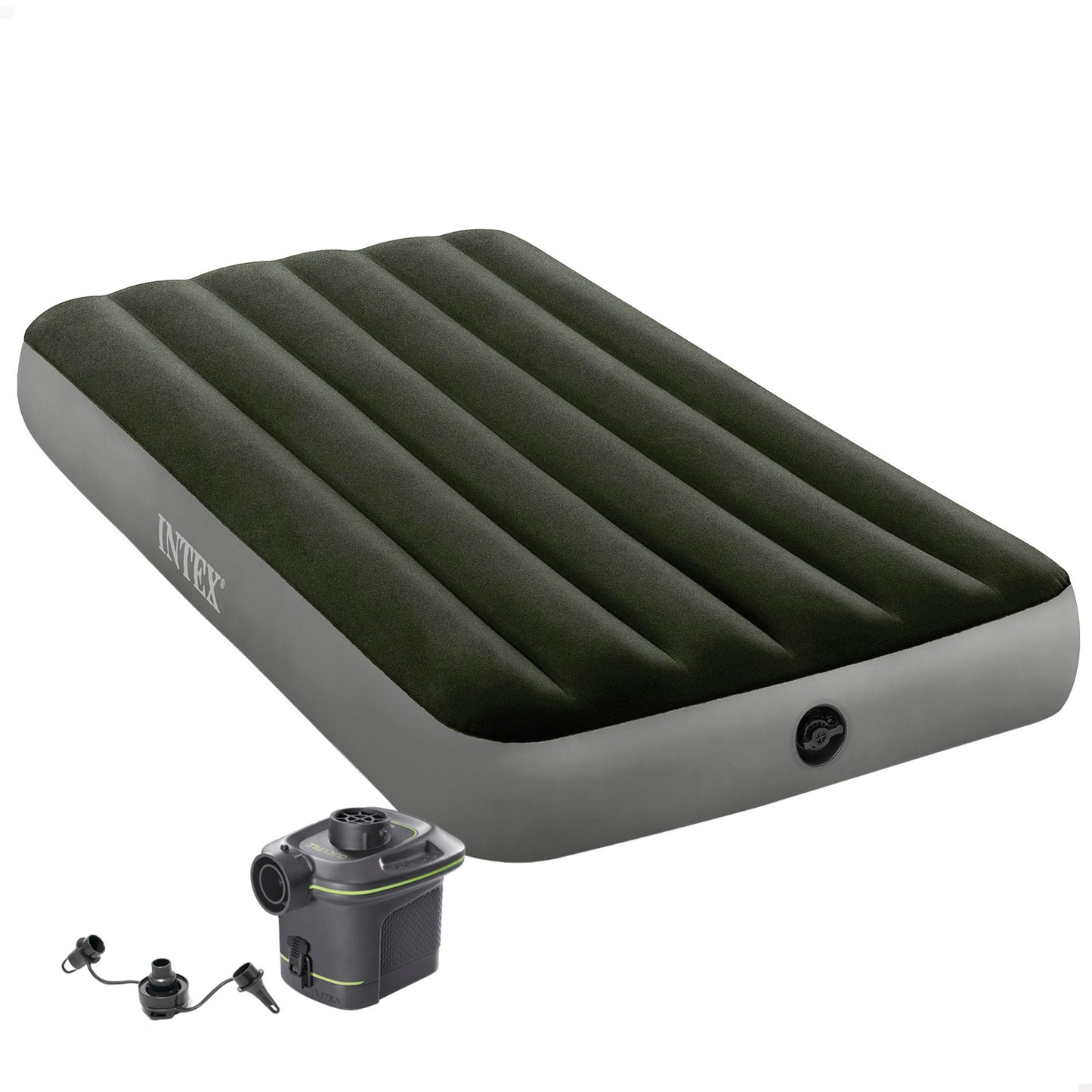 INTEX Dura-Beam pašpiepūšams gaisa matracis 99x191x25cm, piepūšams kempinga matracis 1 personai ar elektrisko gaisa sūkni, max 136 KG – viesu gulta (64777)