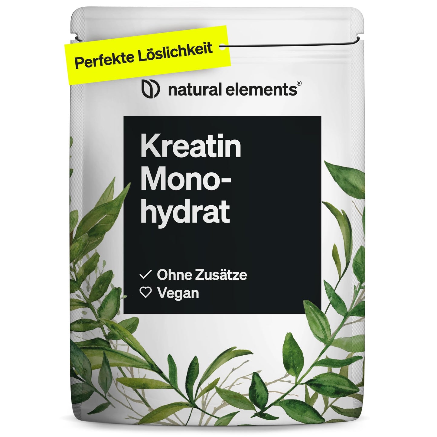 Natural Elements kreatīns monohidrāts – 500 g ultrasmalks pulveris, 166 porcijas, augsta deva, vegāns