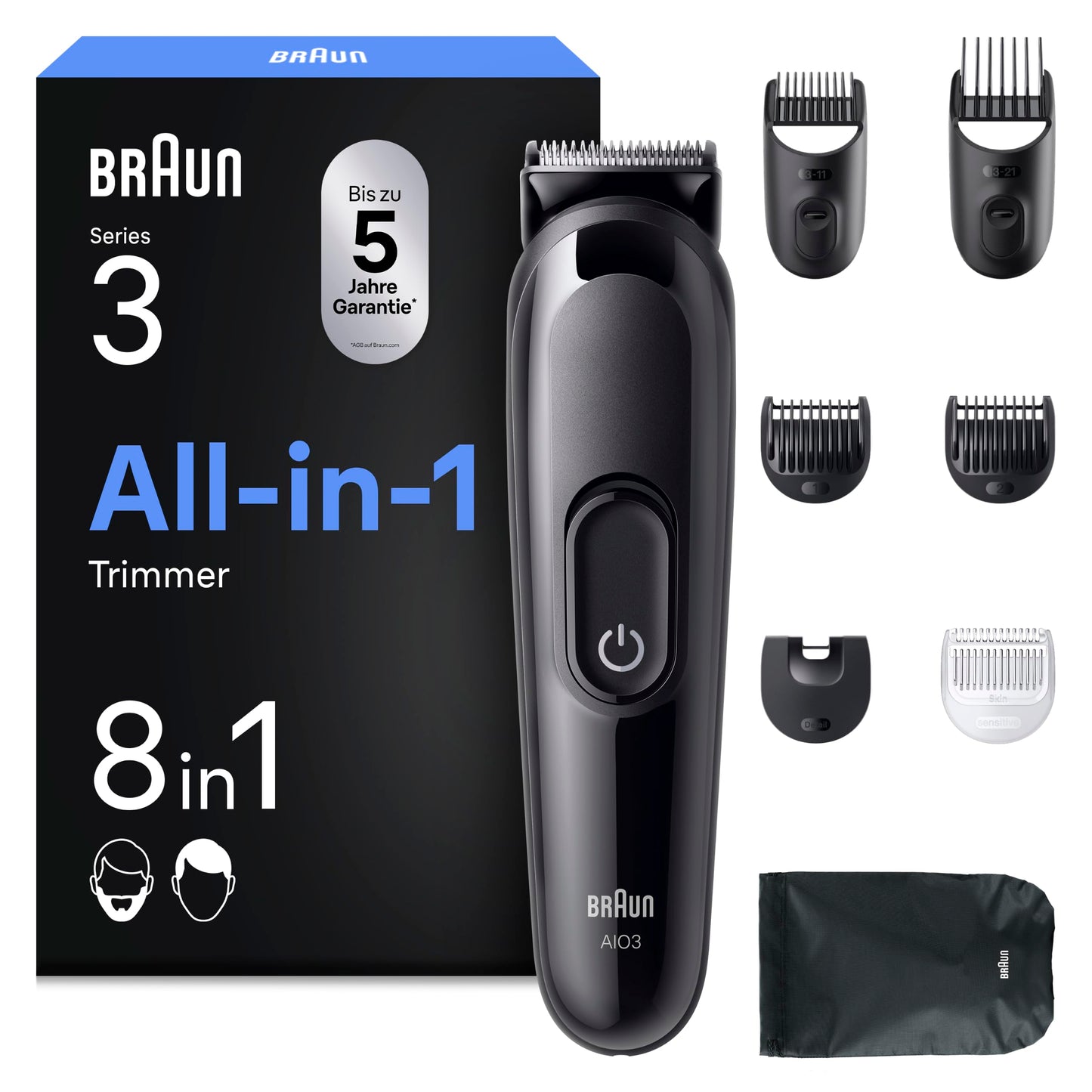 Bārdas trimmeris Braun Multigroom All-in-One Series 3 AIO3545, 8-in-1, melns