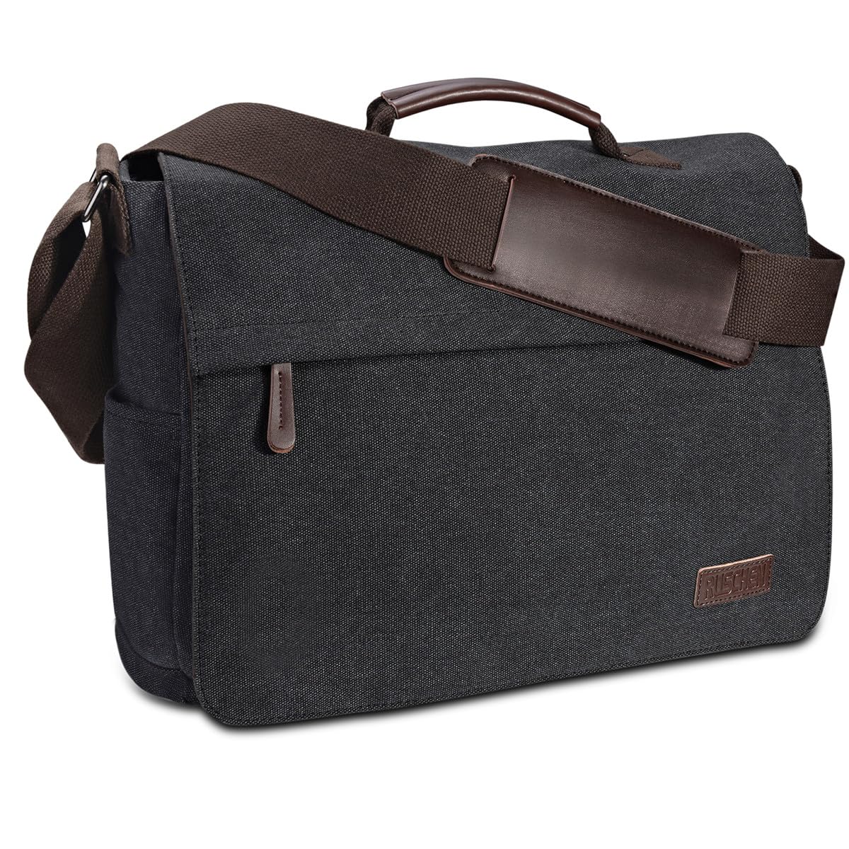 Vīriešu plecu soma Ruschen no vintage auduma, premium darba un klēpjdatora soma 15,6 Zoll laptopam, melna