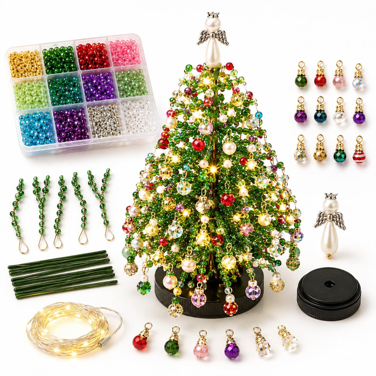 DIY pērlīšu Ziemassvētku eglītes komplekts pieaugušajiem, 11 collu galda dekors (Classic Christmas)