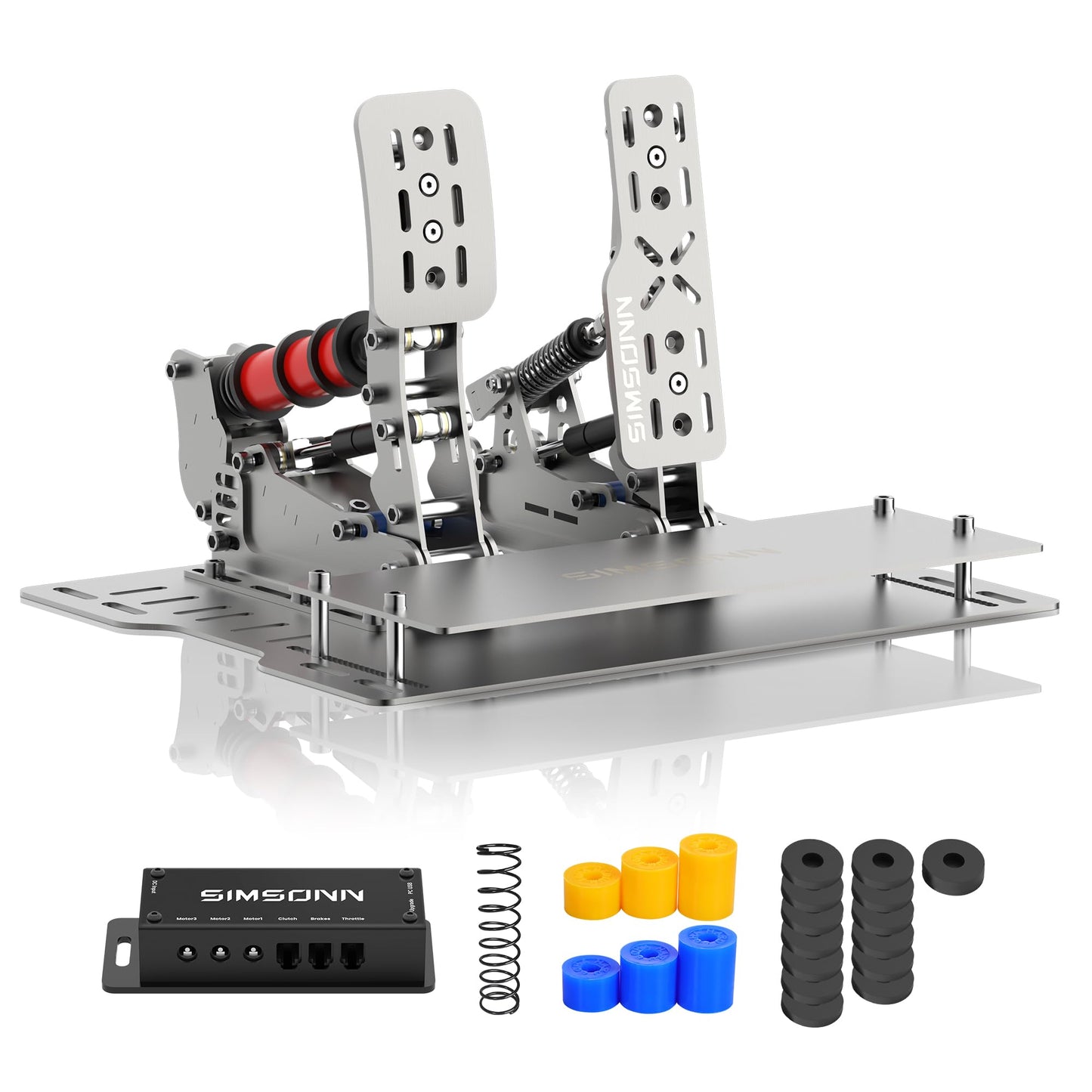 SIMSONN Plus X sim sacīkšu pedāļi PC sacīkšu simulatoram, spiediena sensors, slodzes šūna, HE hidrauliskie pedāļi, haptisko pedāļu Reactor atbalsts, sudrabs (Silver PLUS X P2-H2-platte)