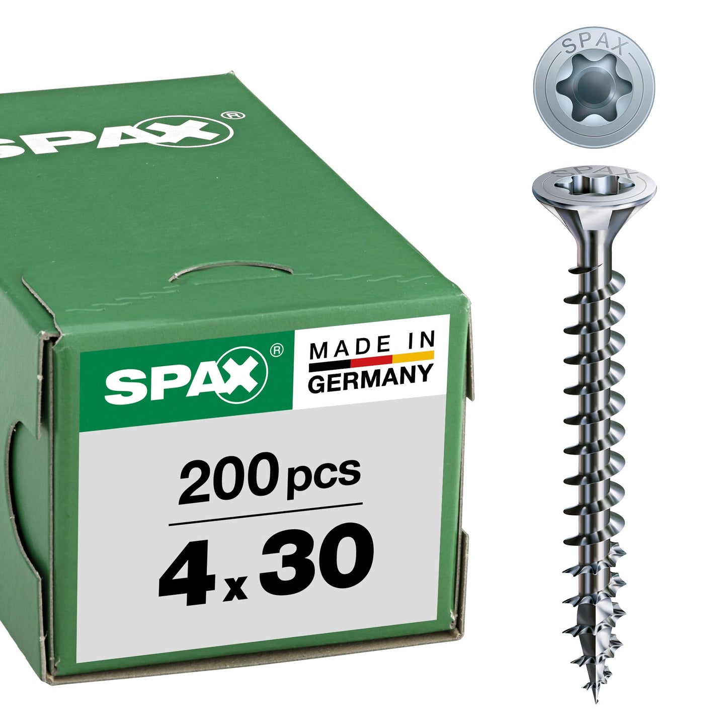 Universālā skrūve SPAX 4,0 x 30 mm, 200 gab., T-STAR plus, iegremdējamā galviņa, pilnā vītne, 4CUT, WIROX A3J, 1191010400303