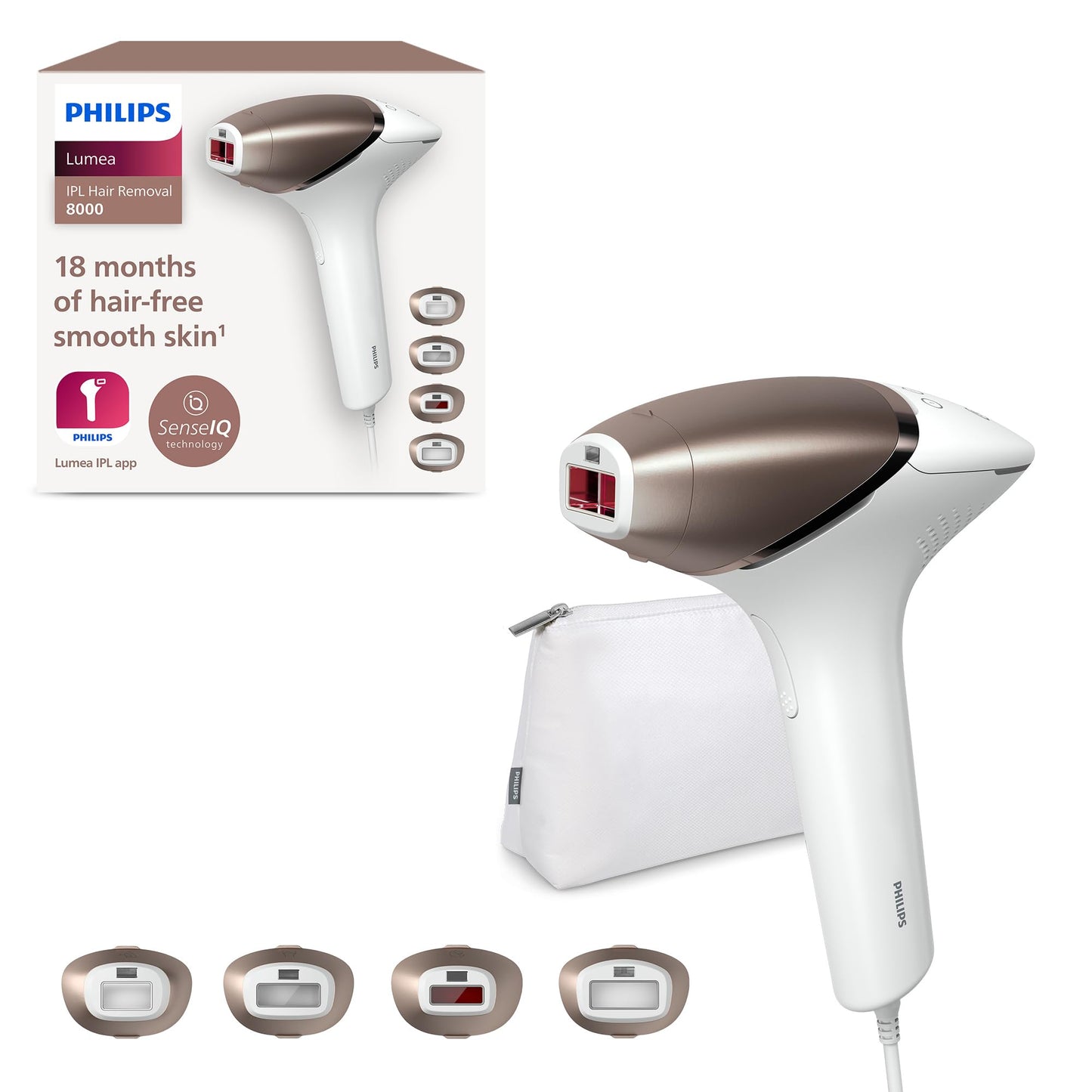 Philips Lumea 8000 - IPL hair removal device with SenseIQ, 4 attachments for body, face, bikini, and underarms, model BRI948/00