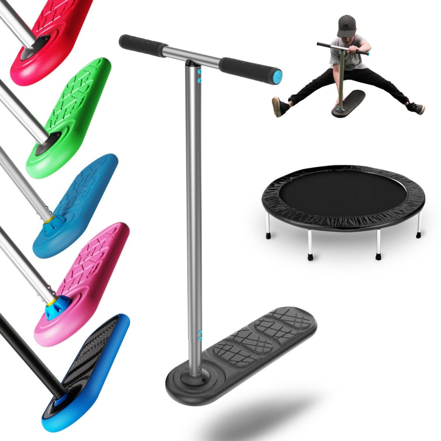 Triku skrejritenis In Do The Trick Scooter Trampolin-Scooter Kickstart Classic jauniešiem 6-15 gadiem melns ar neslīdošu platformu un regulējamu stūri