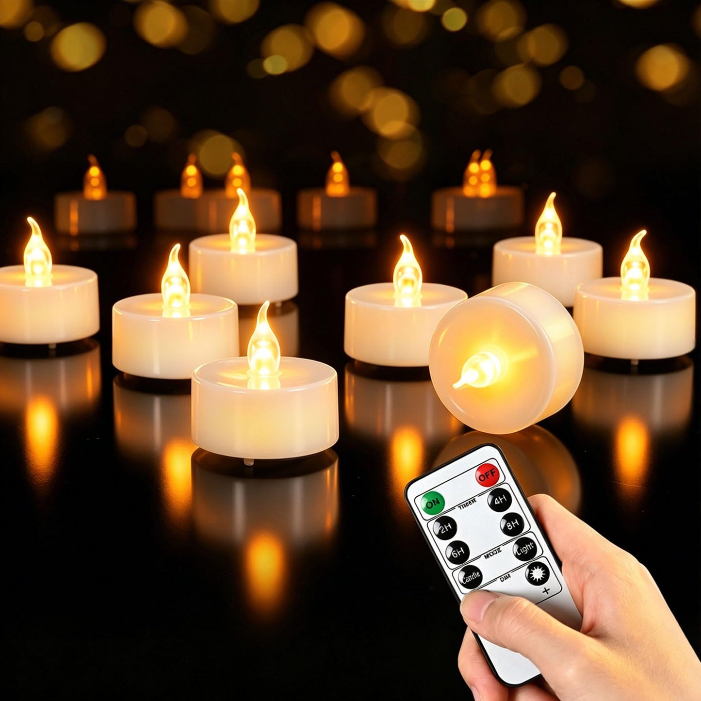 LED tējas svecītes, cimetech, 12 gab., ar taimeri un tālvadības pulti, bezliesmas sveces