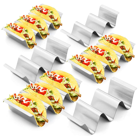 Taco turētājs - 6 gabali 304 nerūsējošā tērauda, ideāls ballītēm un piknikiem, turēšanai taco, hotdogiem un sviestmaizēm.