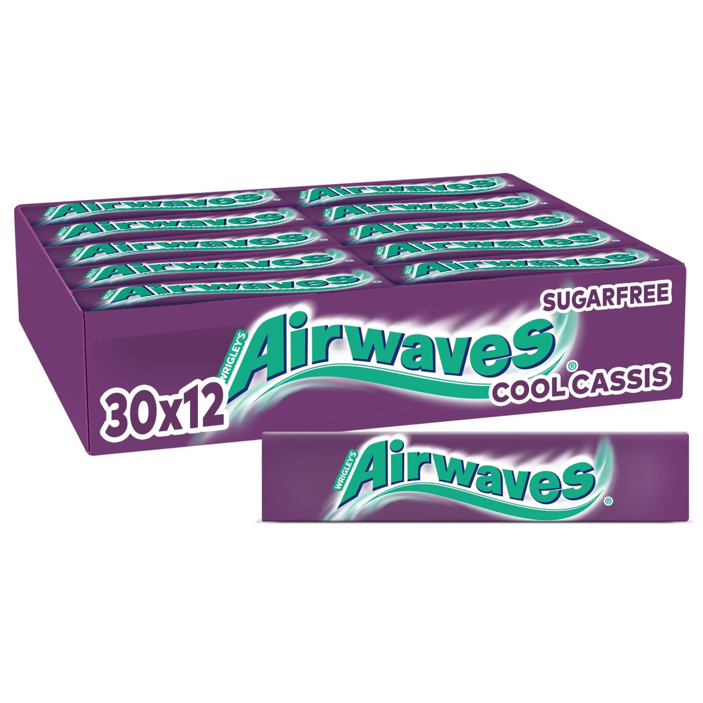 Airwaves bezcukura košļājamā gumija, Cool Cassis garša, 30 x 12 dragees, liela iepakojuma košļājamā gumija, košļājamā gumija bez cukura ar piparmētru svaigumu (360 dragees)