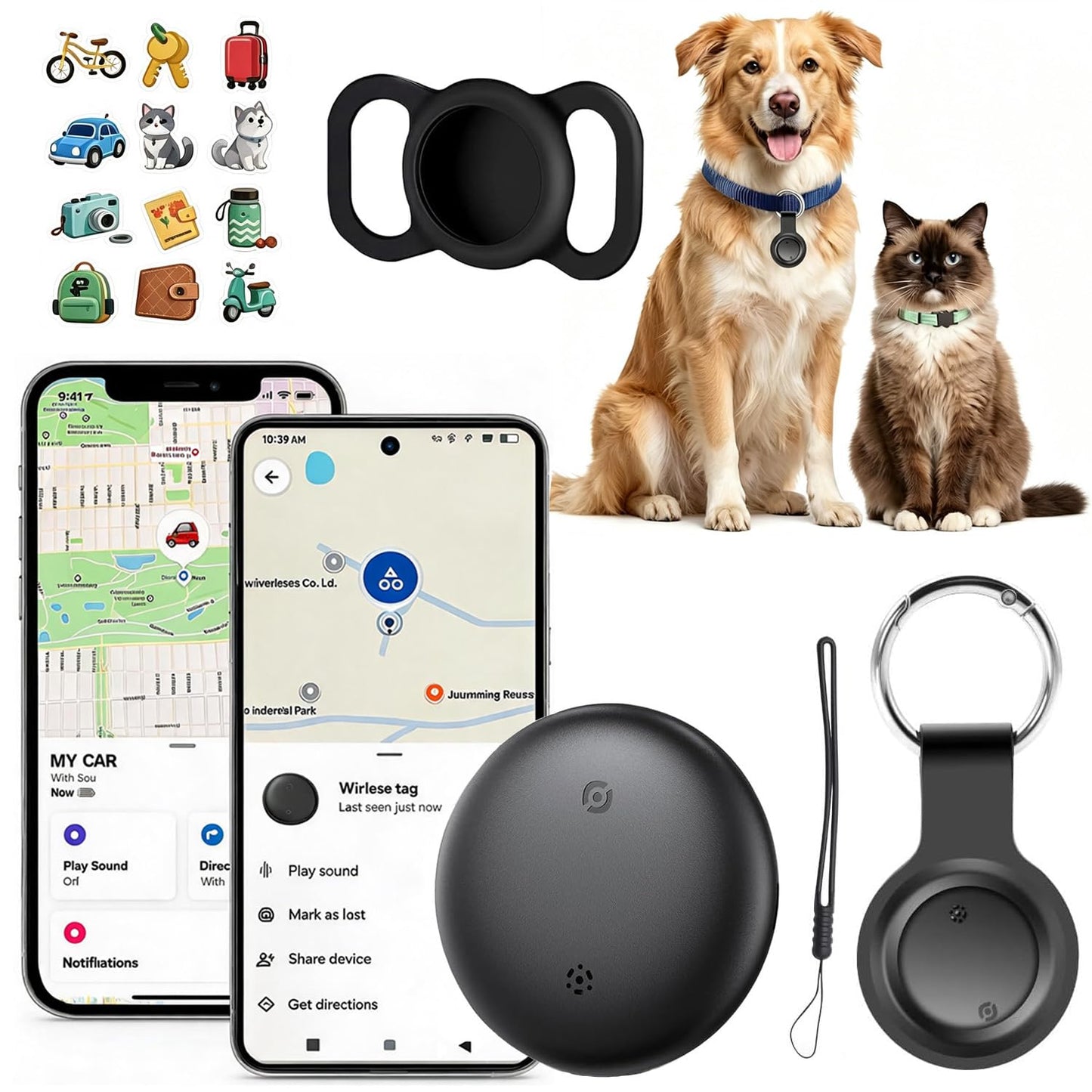 GPS trackers kaķiem un suņiem Katze bez abonēšanas, iOS un Android, mājdzīvnieku kaklasiksnām, IPX6 ūdensizturīgs, pasaules līmeņa atrašanās vietas izsekošana