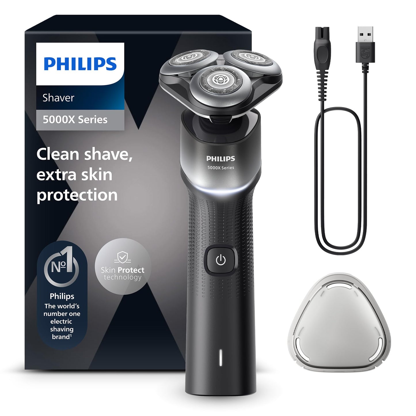 Philips skuveklis sērija 5000X - Elektriskais skuveklis mitrai un sausai skūšanai, Skin Protect tehnoloģija, elastīgs 360 grādu skuvekļa galva, uzlādēšana 1 st./5 min ātrā uzlāde (modelis X5004/00)