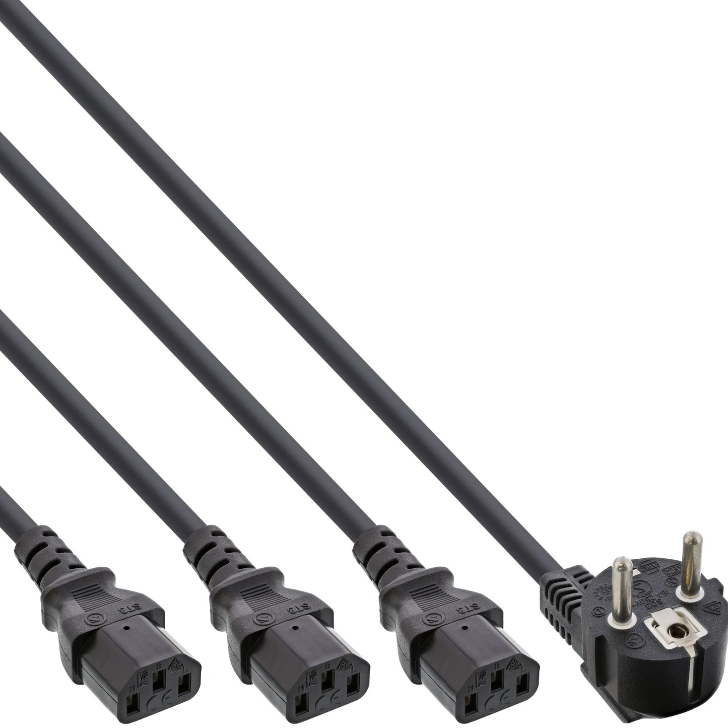 InLine 16653H tīkla Y kabelis, 1x Schuko spraudnis uz 3x aukstās ierīces spraudņiem, Version 3 (2m+1/3/2m)