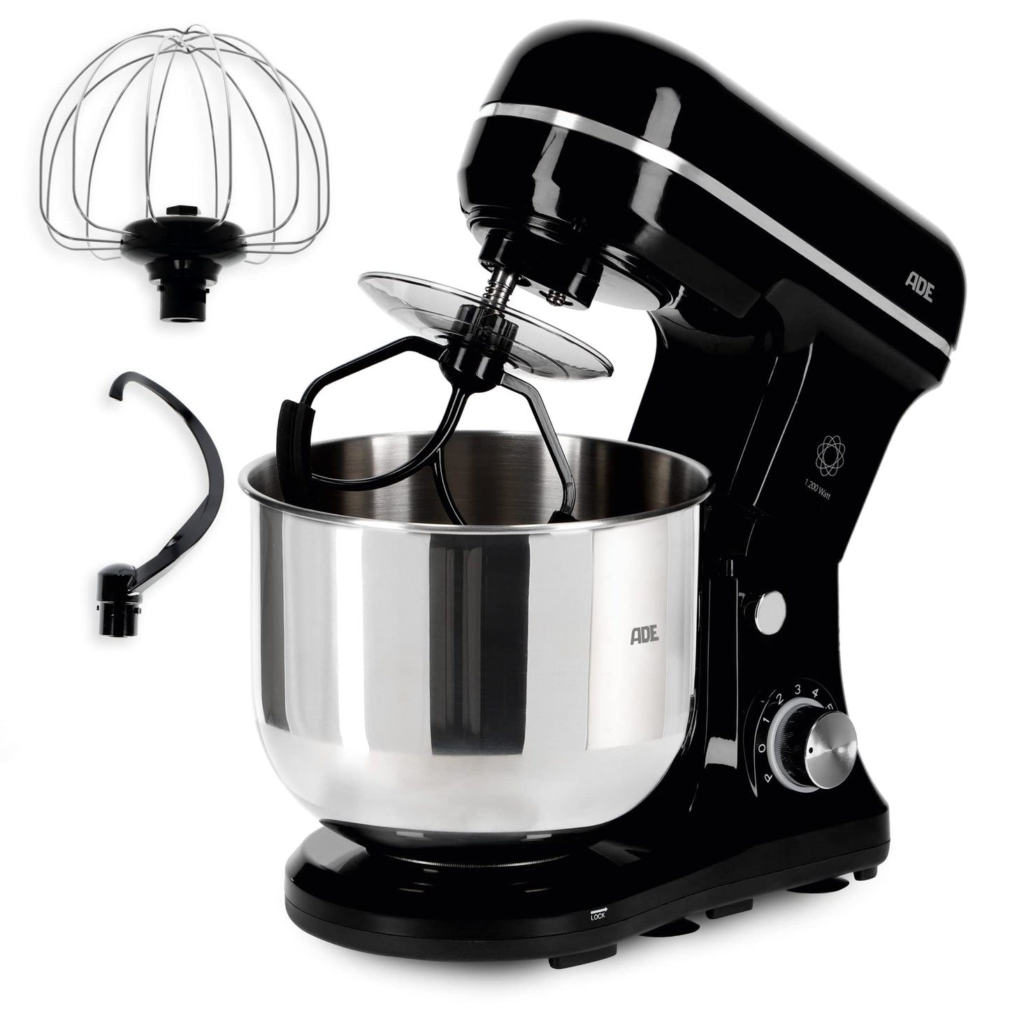 ADE virtuves mašīna ar 5 L nerūsējošā tērauda bļodu | iekļaujot piederumus | 1200 W | melna