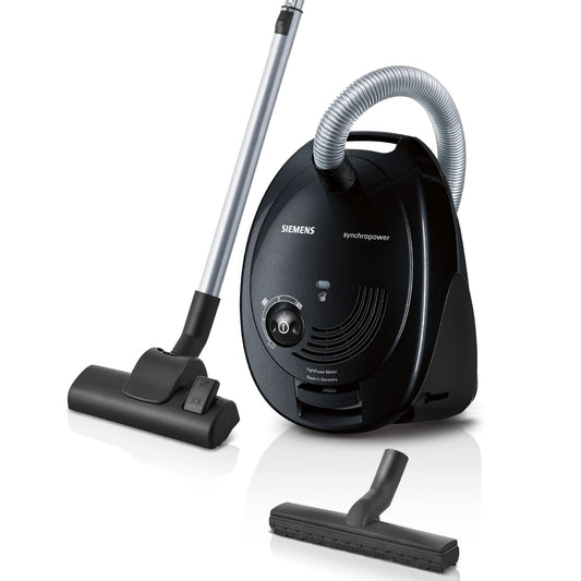 Siemens putekļsūcējs synchropower VS06A212 - higiēnas filtrs, spēcīga sūkšanas jauda, garš kabelis, melns.