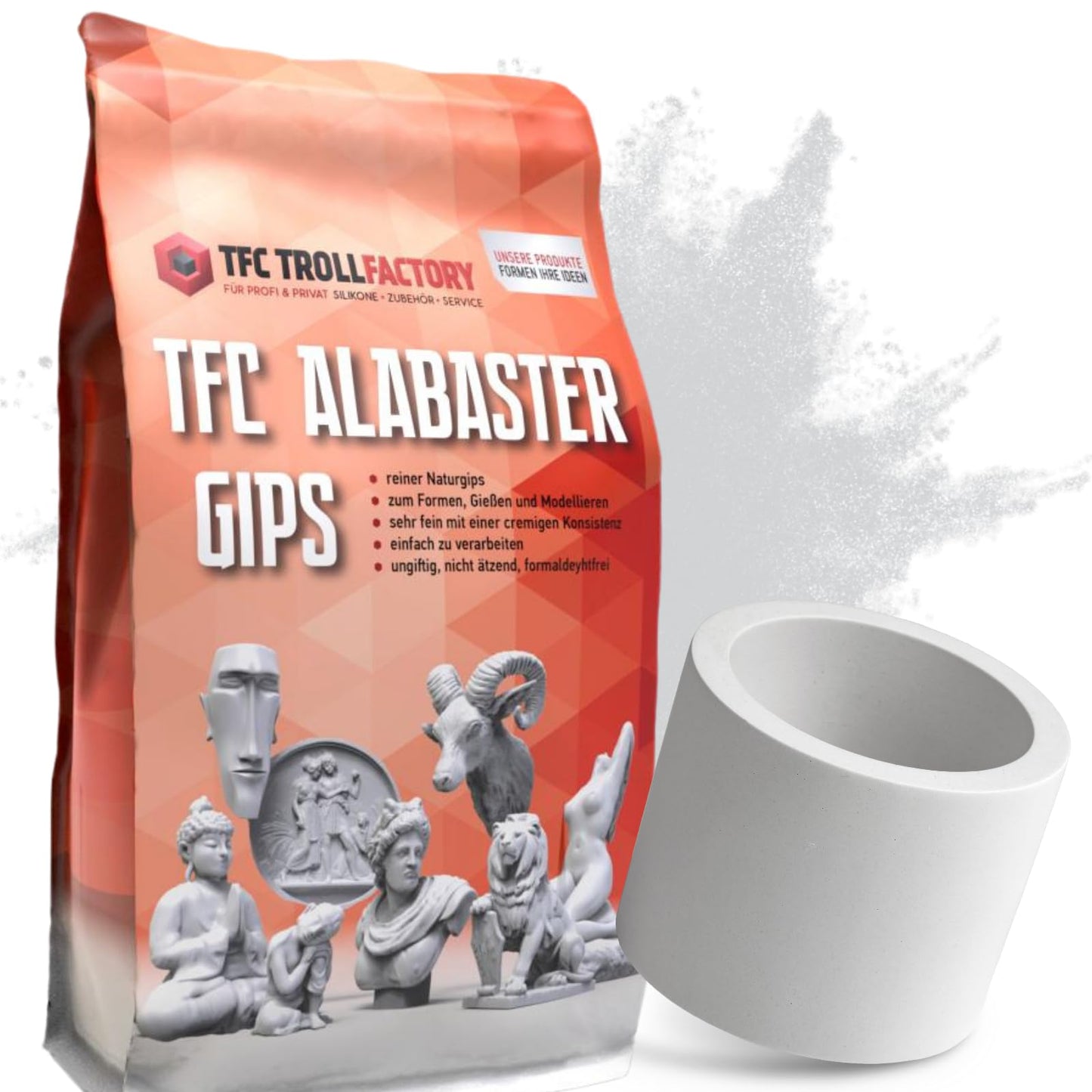 Alabastrs TFC, naturāli balts, 5 kg, liešanas masa silikona formām, krāsošanai un modelēšanai, roku un pēdu nospiedumiem, ļoti smalka